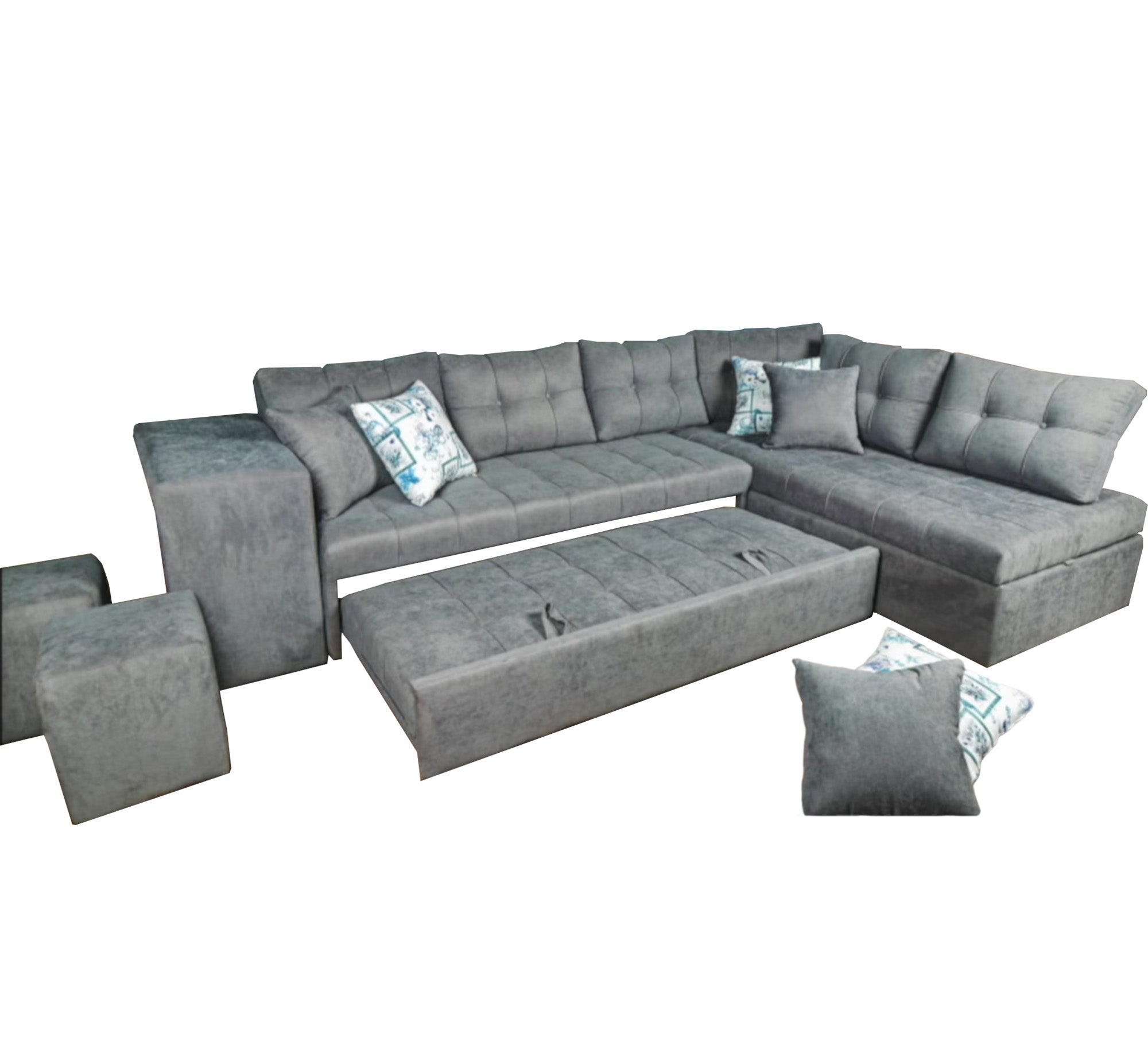 letter L grey corner - Vitrine Furniture - L - shape sofa set