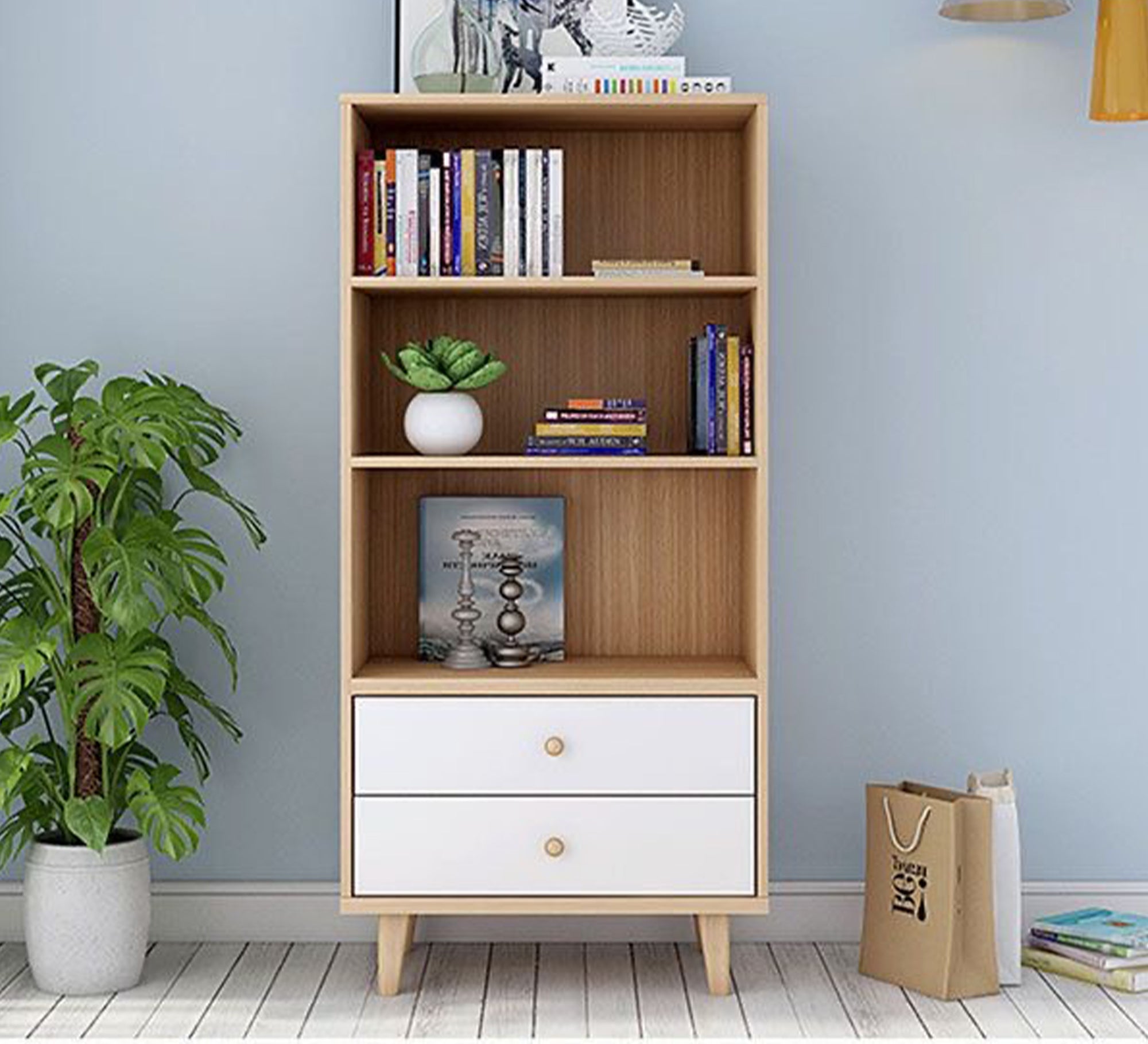 Library with two legs and lower drawer - Vitrine Furniture - Furniture
