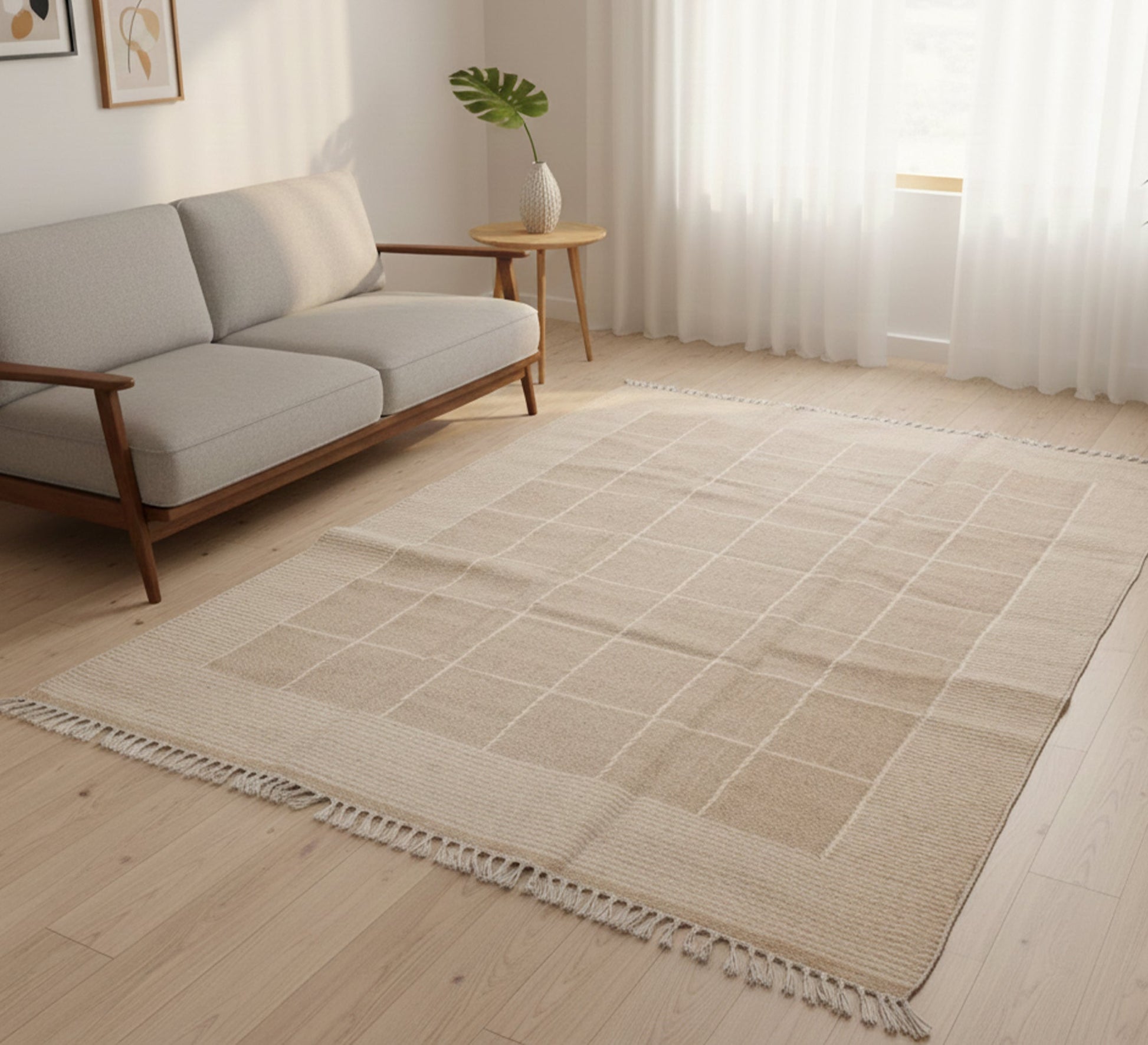 Light beige rug with a calm, rustic window pattern - Vitrine Furniture - Accessories