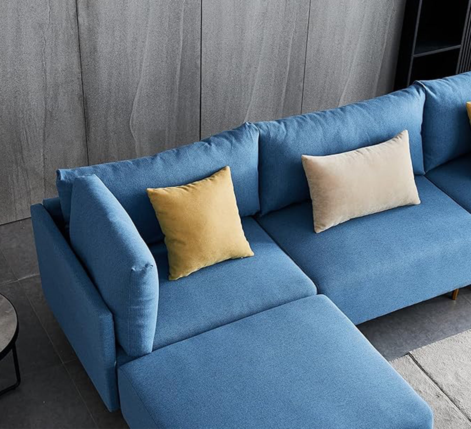 Light blue corner with comfortable modern units - Vitrine Furniture - Furniture