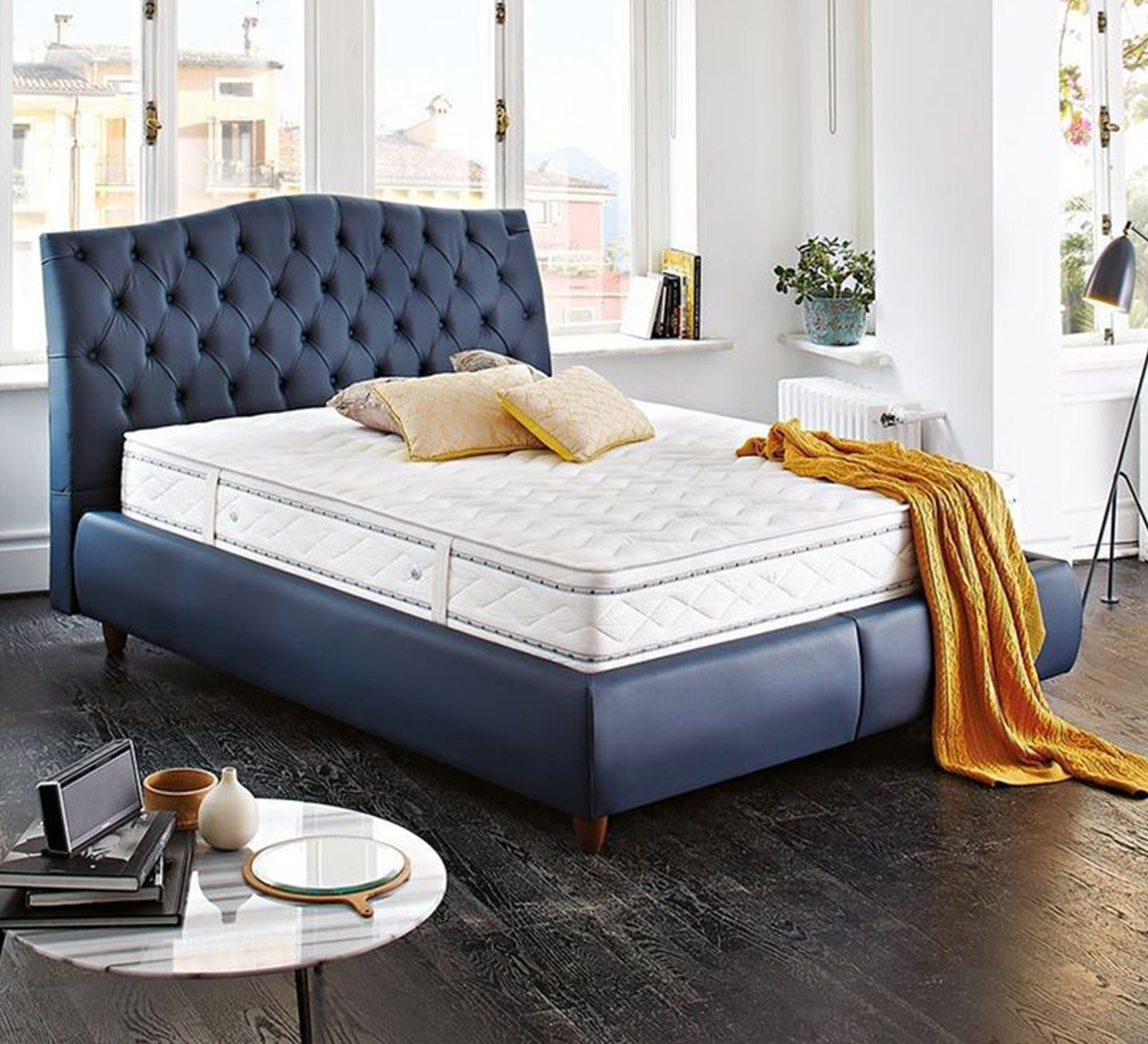 Light blue upholstery king bed - Vitrine Furniture - Furniture