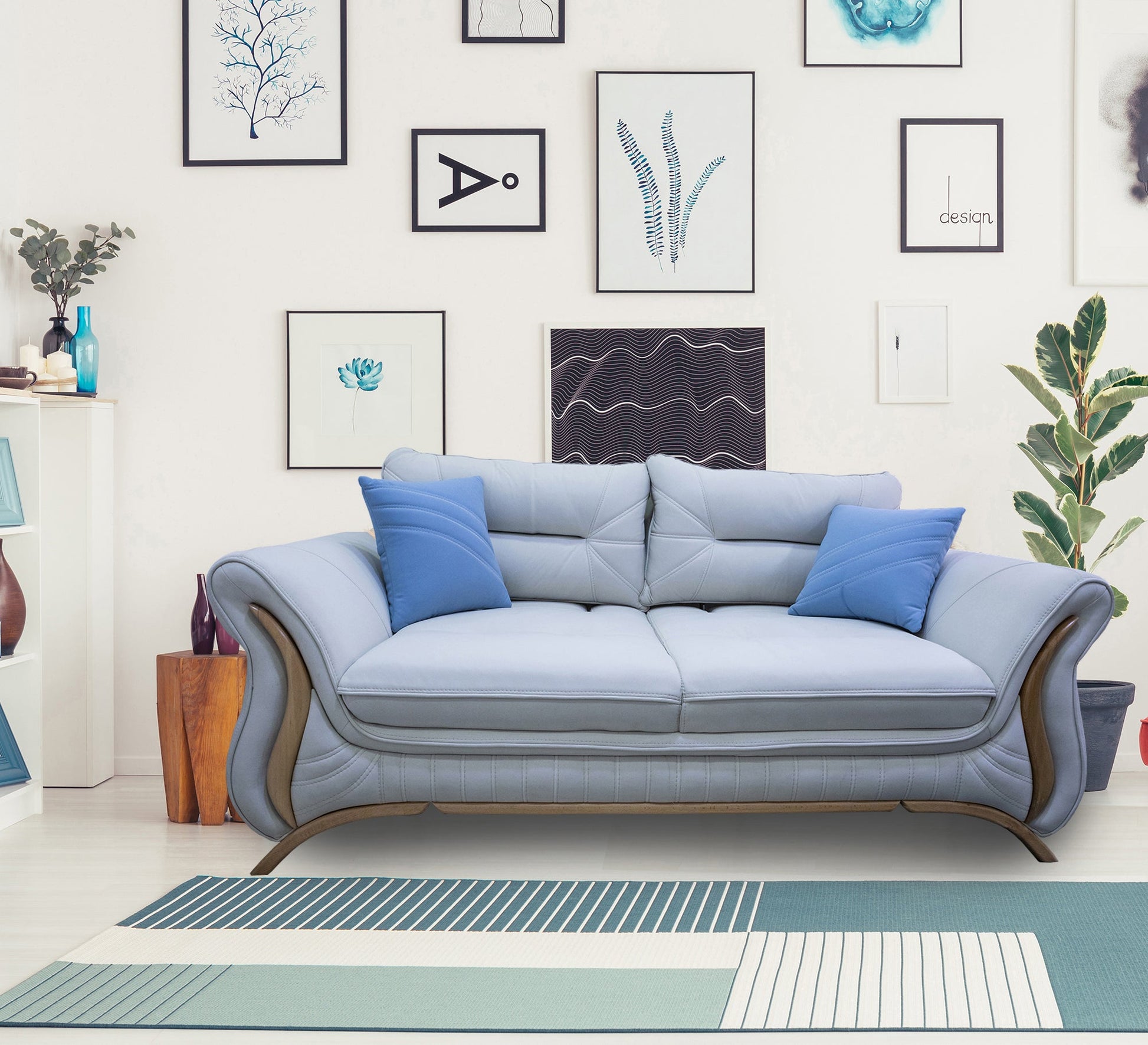 Light Blue Wood Lamp, Elegant and Modern Design - Vitrine Furniture - Living room sets