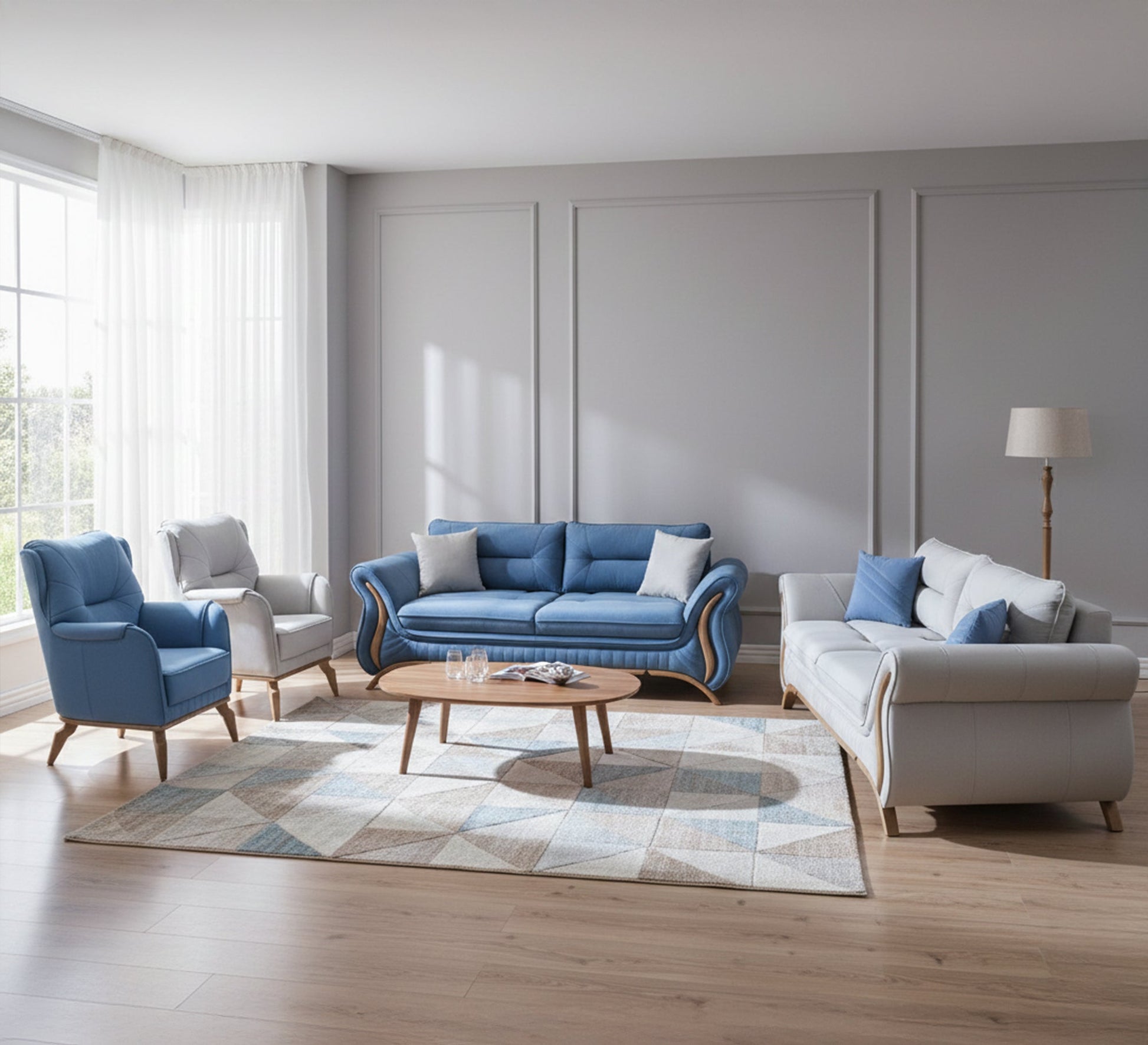 Light Blue Wood Lamp, Elegant and Modern Design - Vitrine Furniture - Living room sets