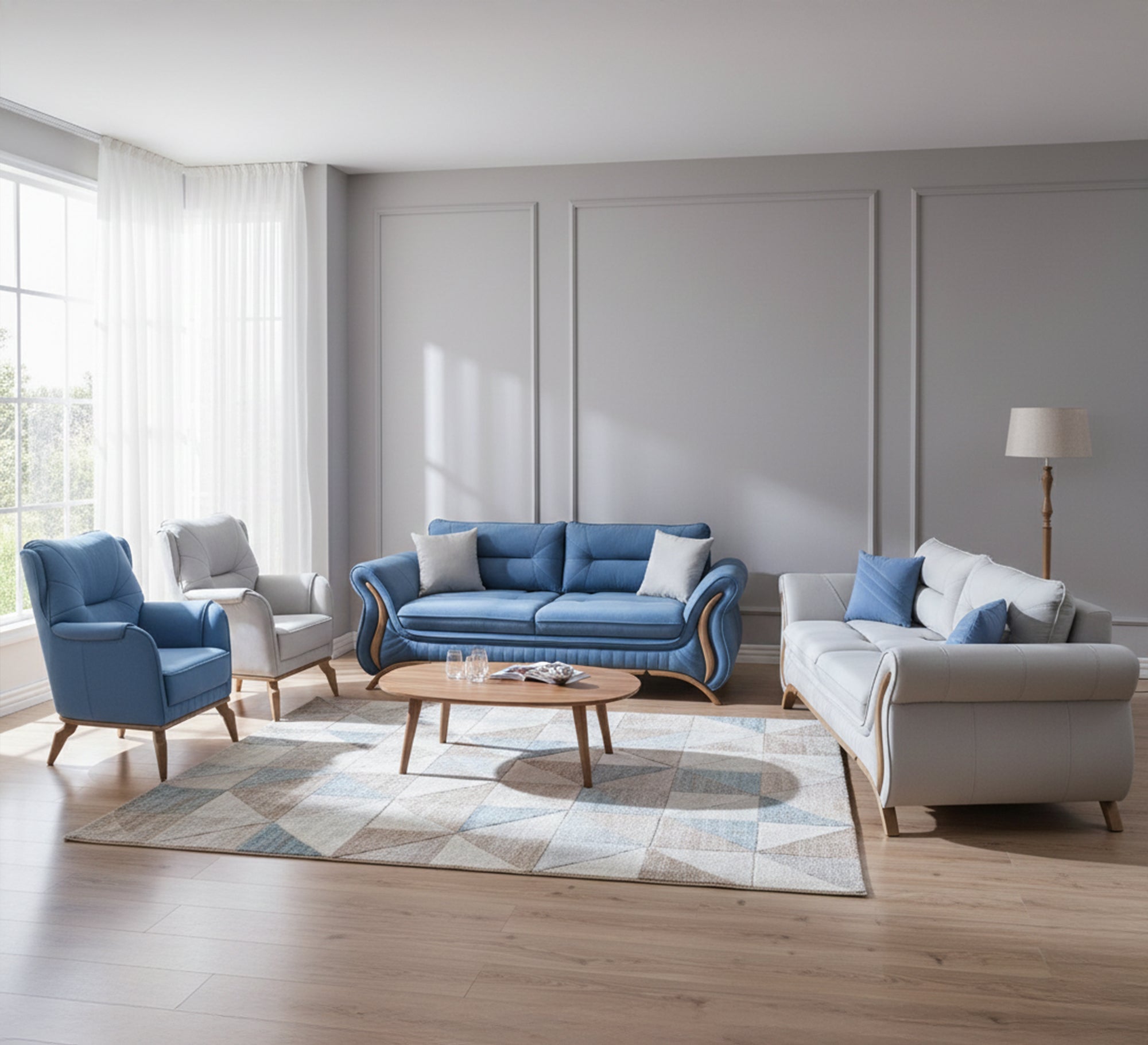 Light Blue Wood Lamp, Elegant and Modern Design - Vitrine Furniture - Living room sets