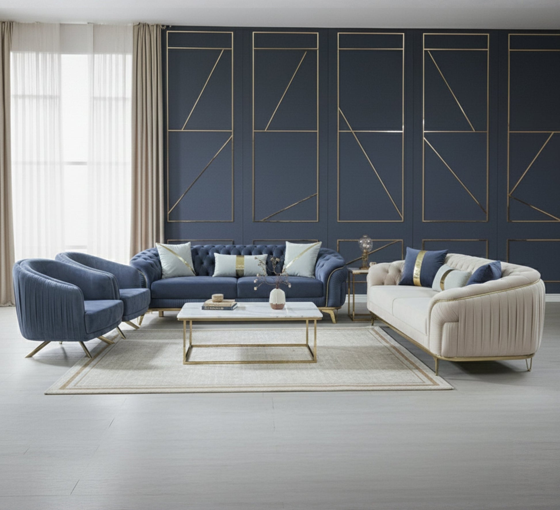 Light Blue Wooden Lamp - Chic, Cozy, Handheld - Vitrine Furniture - Living room sets