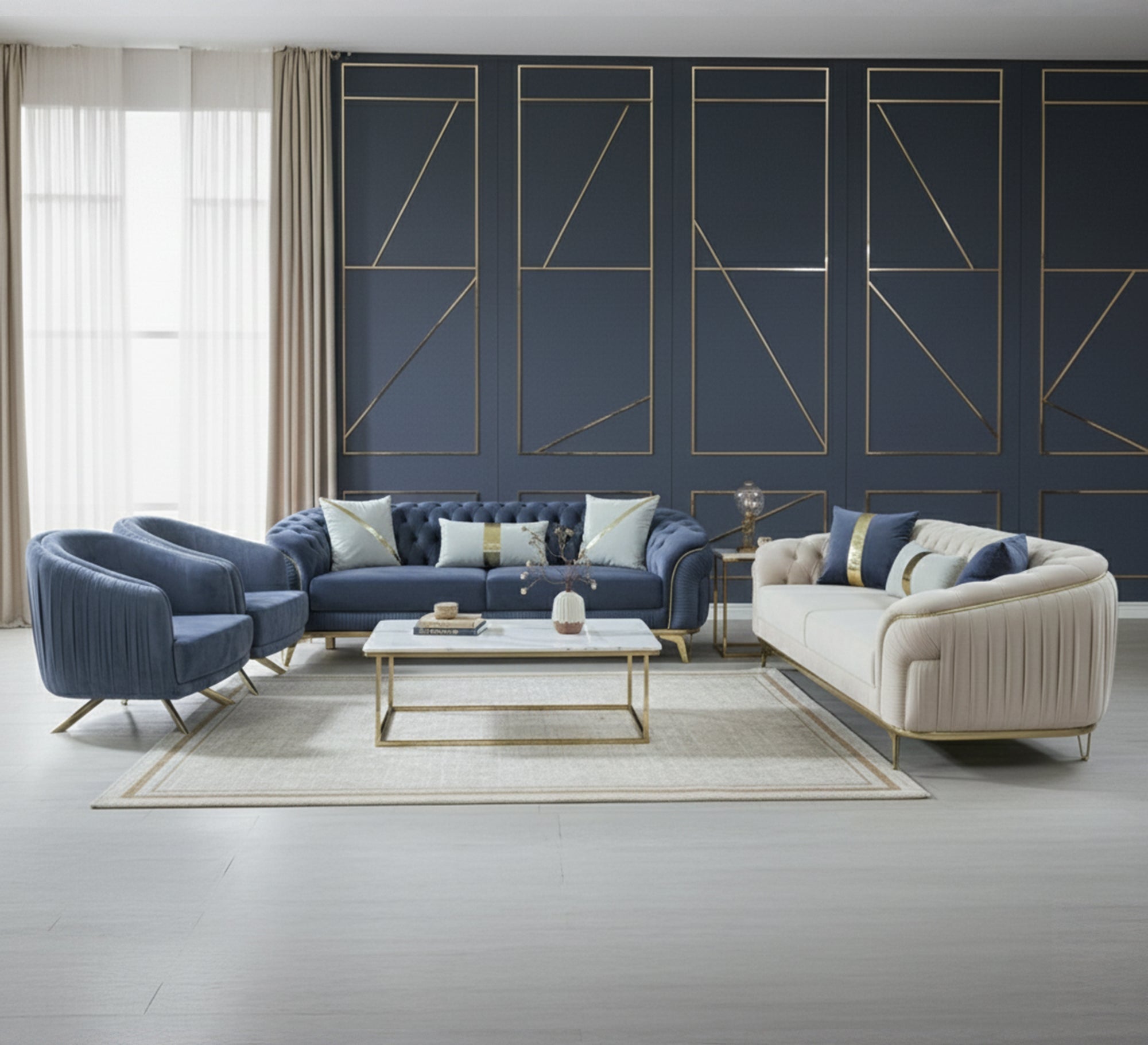 Light Blue Wooden Lamp - Chic, Cozy, Handheld - Vitrine Furniture - Living room sets