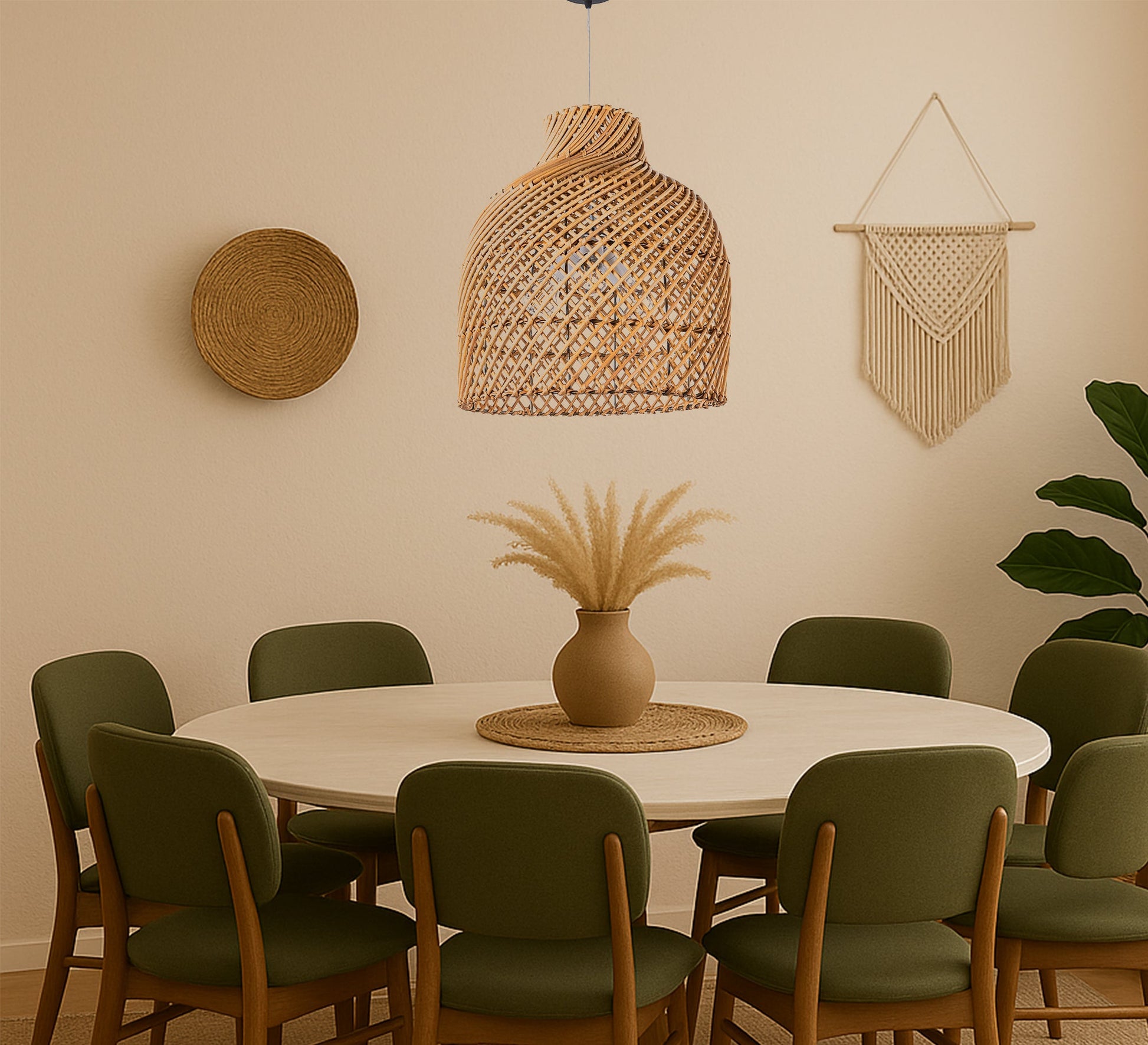 Light brown bamboo half - cylinder pendant light - Vitrine Furniture - Lighting