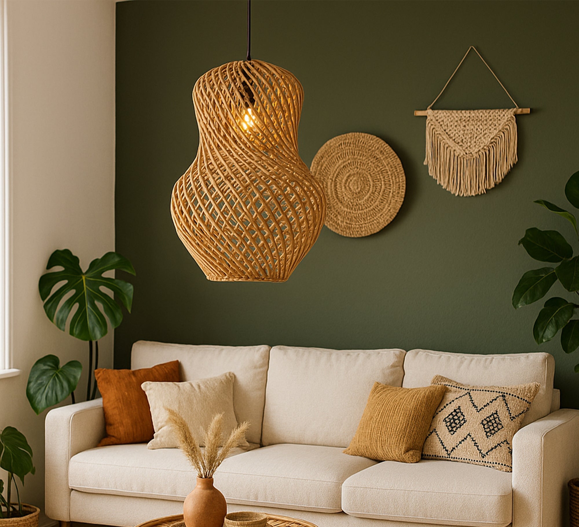 Light brown bamboo pendant light - Vitrine Furniture - Lighting