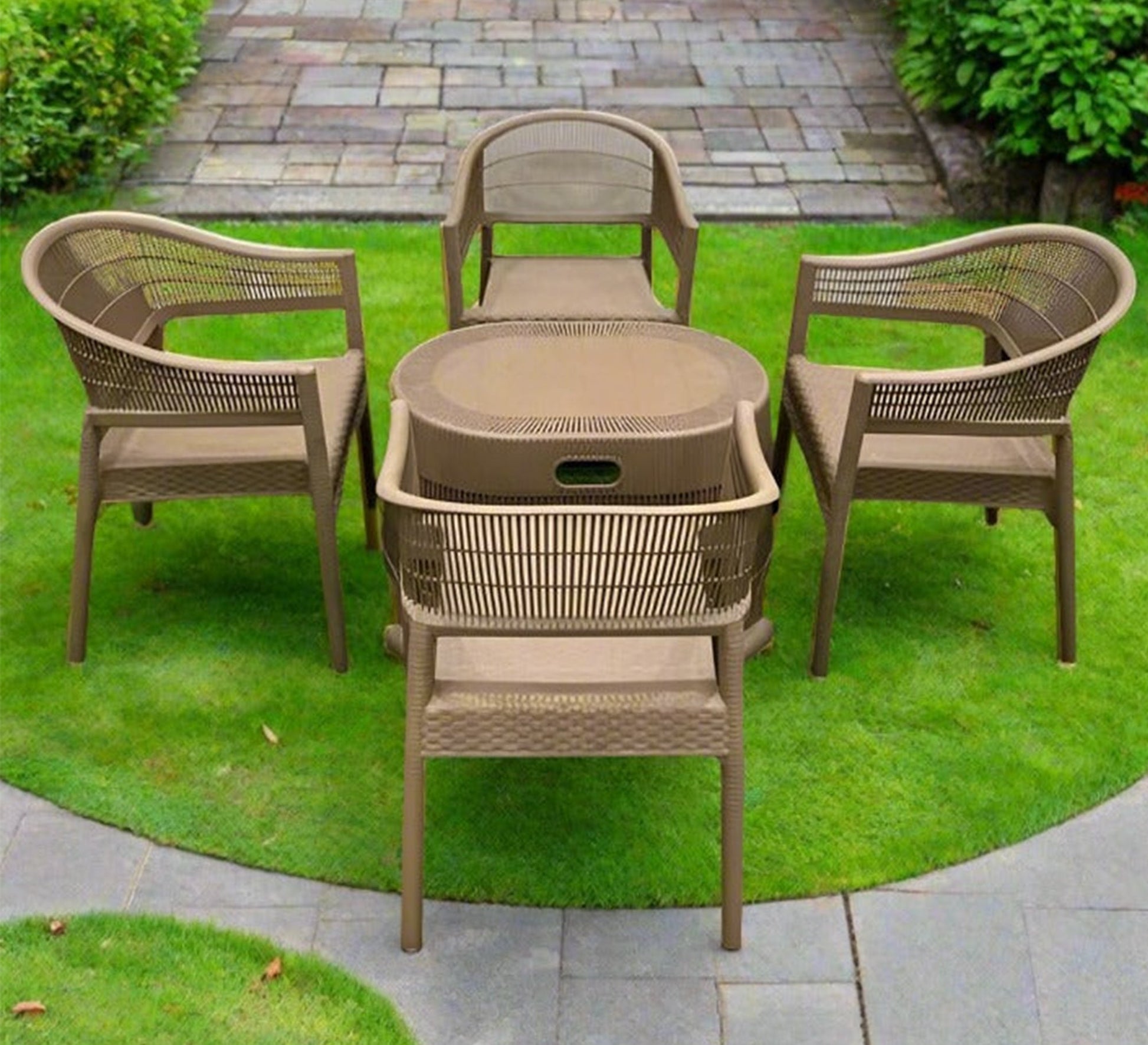 Light brown patio set, comfortable, built - in storage - Vitrine Furniture - Outdoor Products
