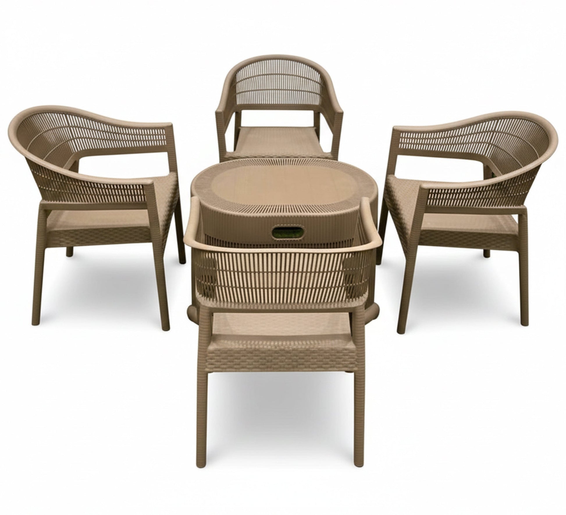 Light brown patio set, comfortable, built - in storage - Vitrine Furniture - Outdoor Products
