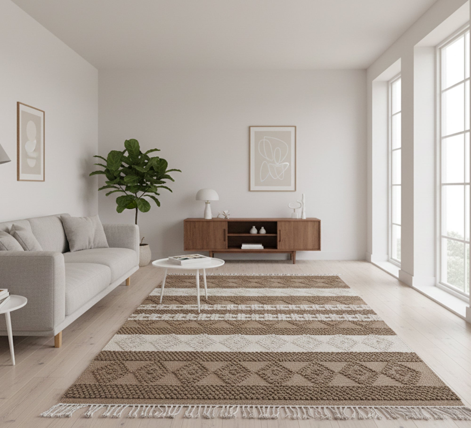 Light brown rug with thick patterned stripes - Vitrine Furniture - Accessories