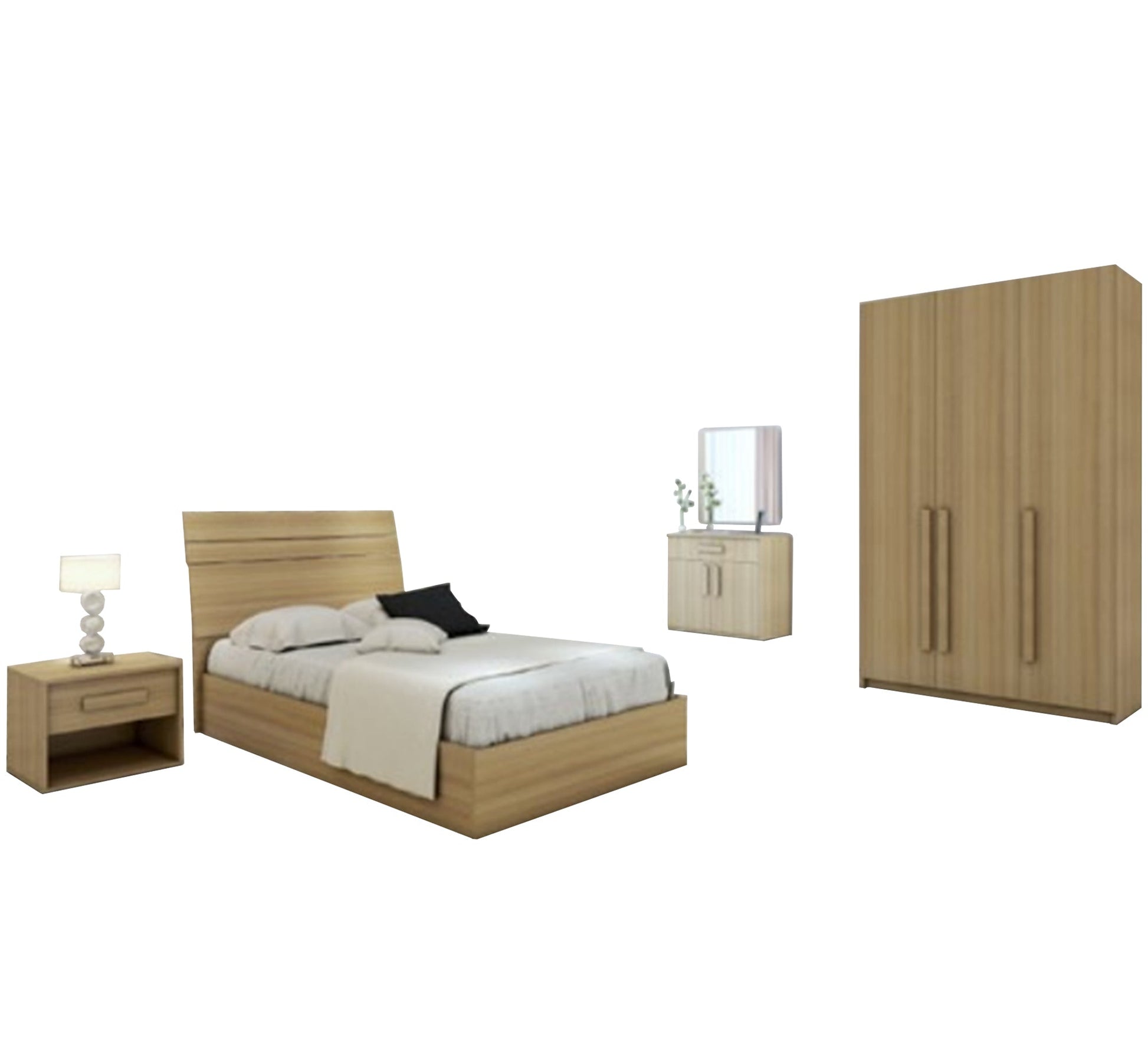 Light coffee wood veneer youth bedroom - Vitrine Furniture - Bed Sets