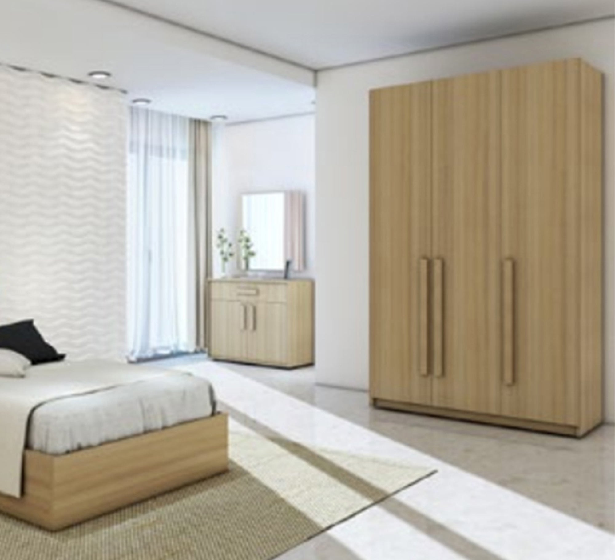 Light coffee wood veneer youth bedroom - Vitrine Furniture - Bed Sets