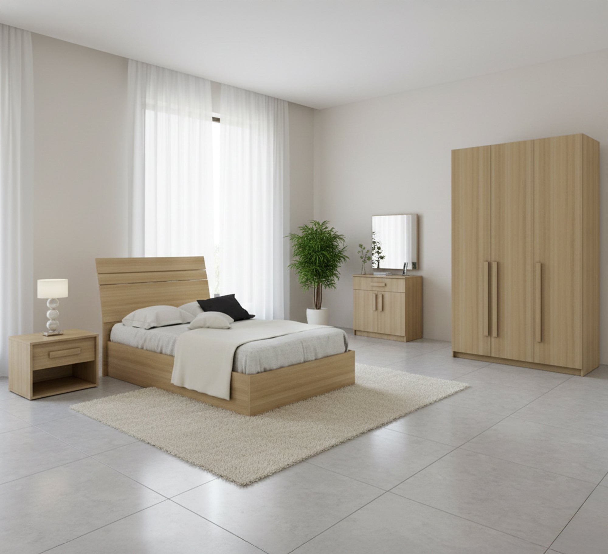 Light coffee wood veneer youth bedroom - Vitrine Furniture - Bed Sets