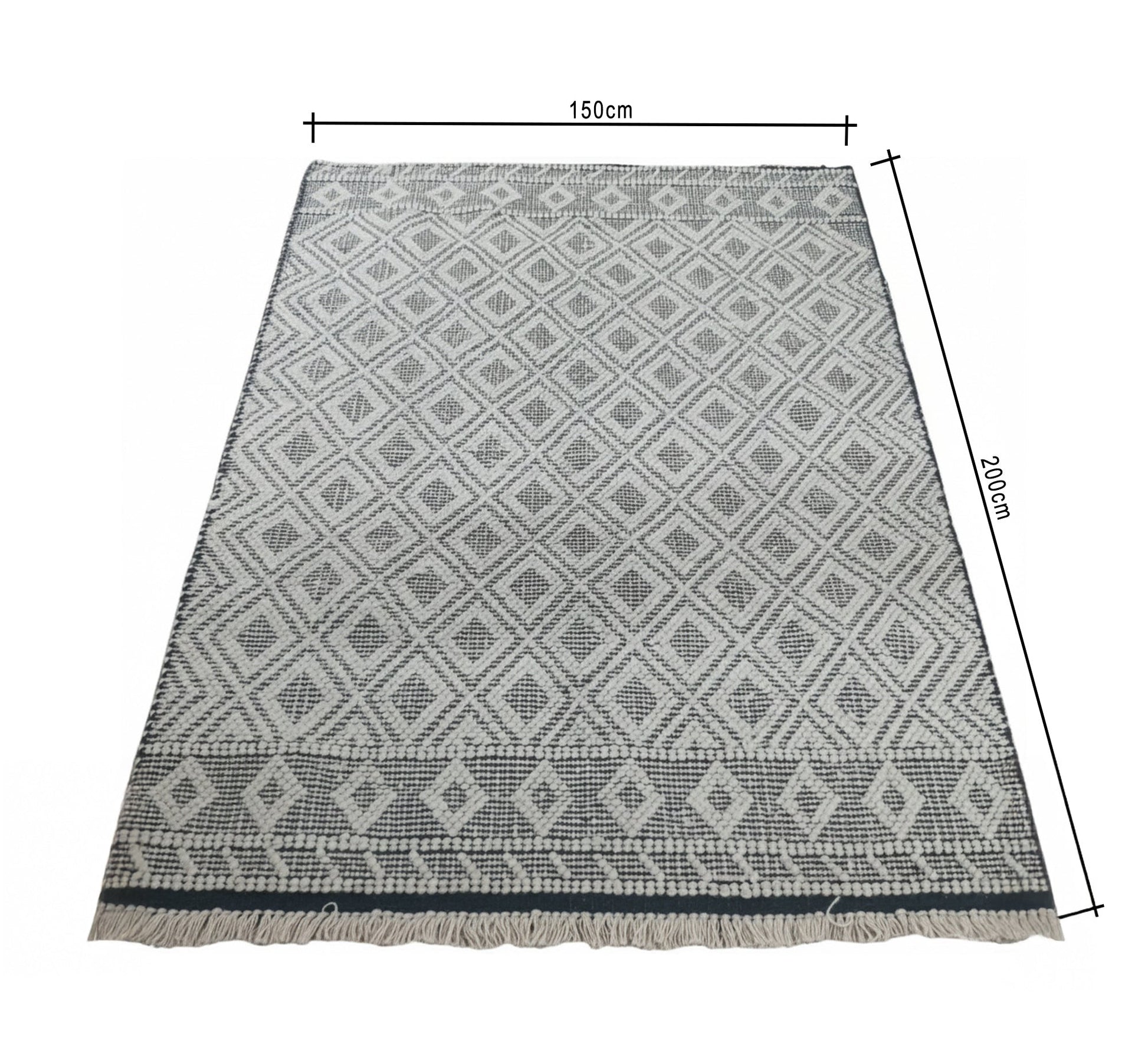 Light - colored rug with a white geometric diamond pattern - Vitrine Furniture - Accessories