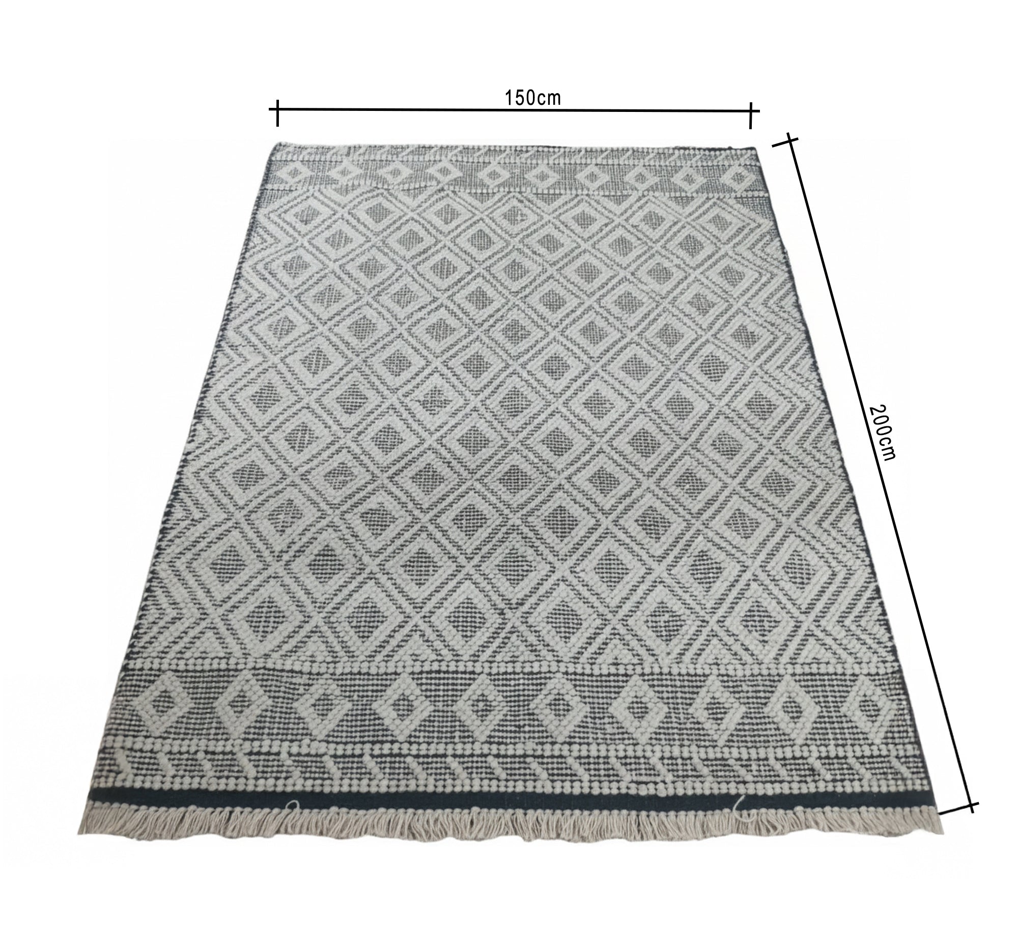 Light - colored rug with a white geometric diamond pattern - Vitrine Furniture - Accessories