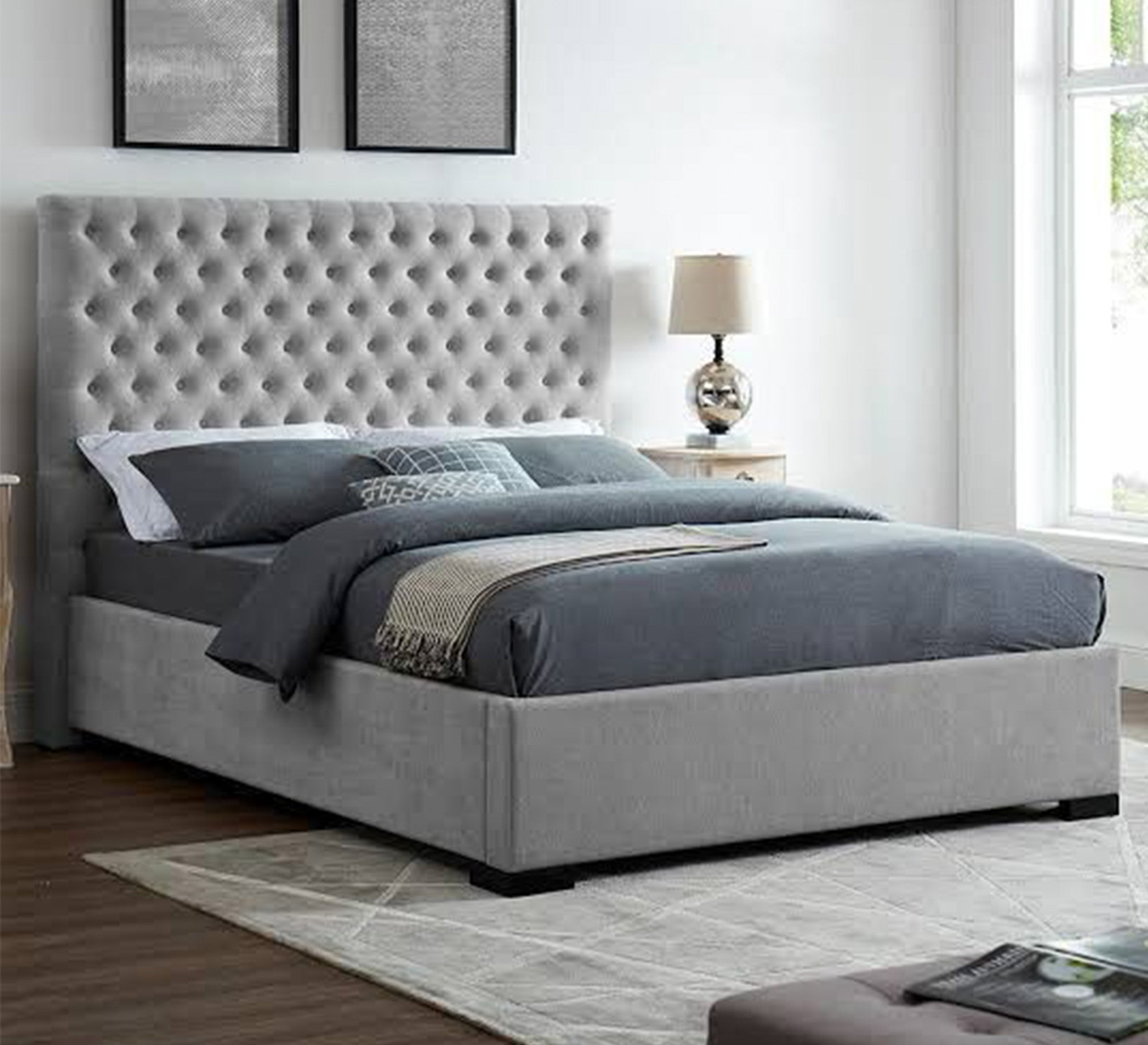 Light Gray Bed: Chic Cabotain Upholstery for Elegance - Vitrine Furniture - Furniture