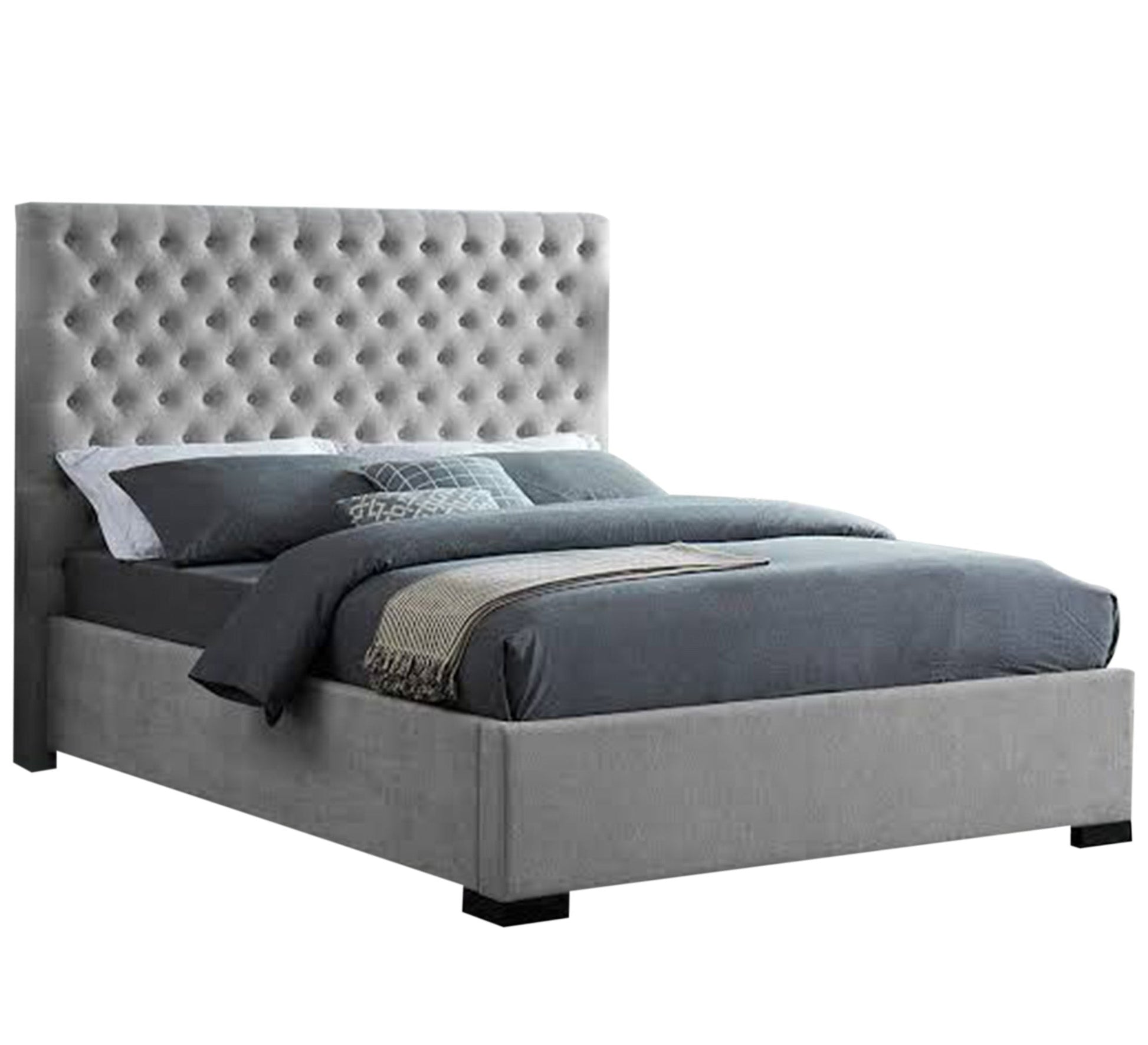 Light Gray Bed: Chic Cabotain Upholstery for Elegance - Vitrine Furniture - Furniture