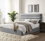 Light gray bed with a horizontally upholstered capitone headboard - Vitrine Furniture - Furniture
