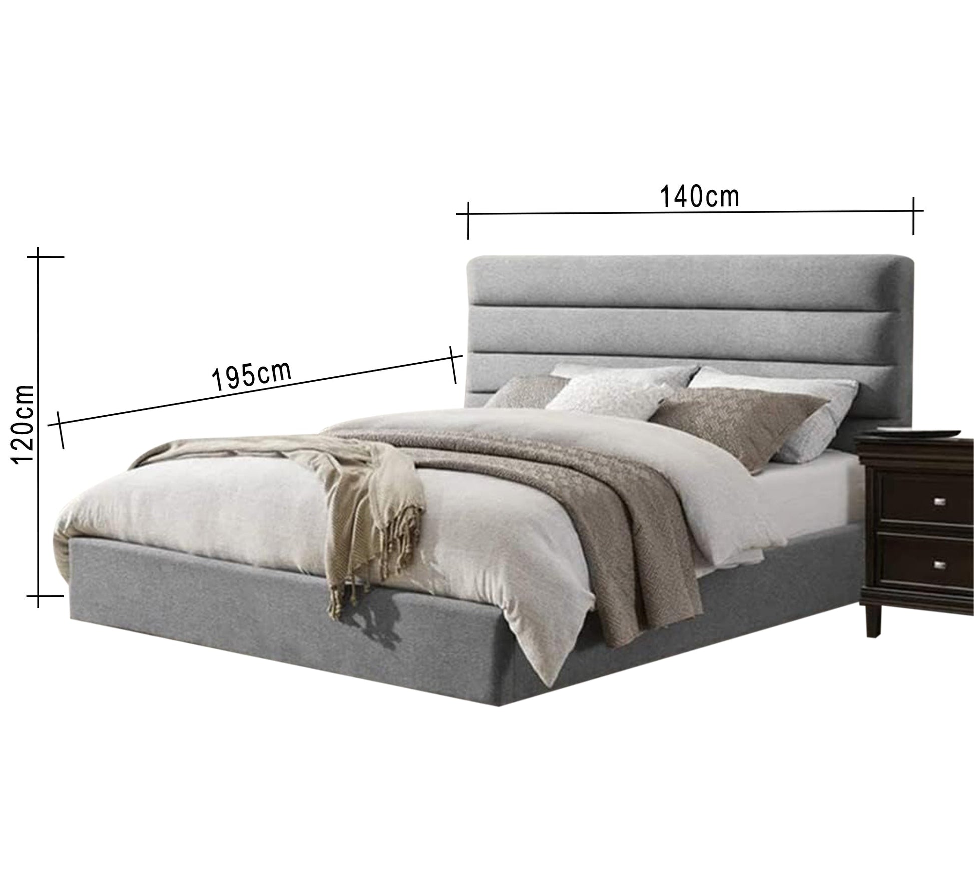 Light gray bed with a horizontally upholstered capitone headboard - Vitrine Furniture - Furniture