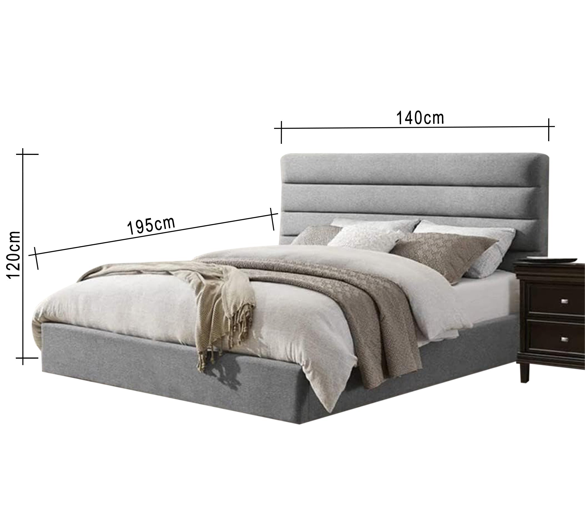 Light gray bed with a horizontally upholstered capitone headboard - Vitrine Furniture - Furniture