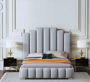 Light gray bed with a unique headboard - Vitrine Furniture - Furniture