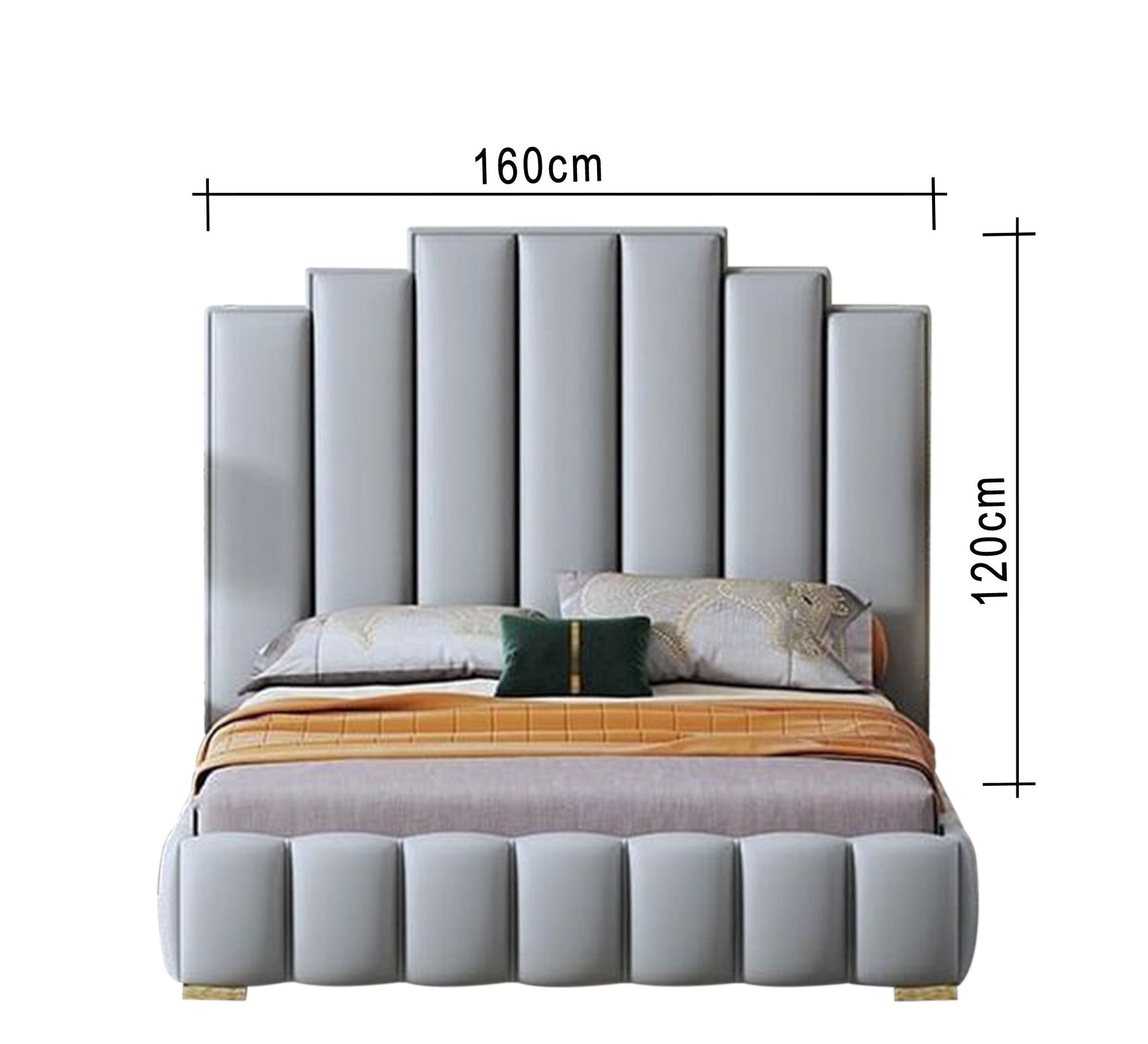 Light gray bed with a unique headboard - Vitrine Furniture - Furniture