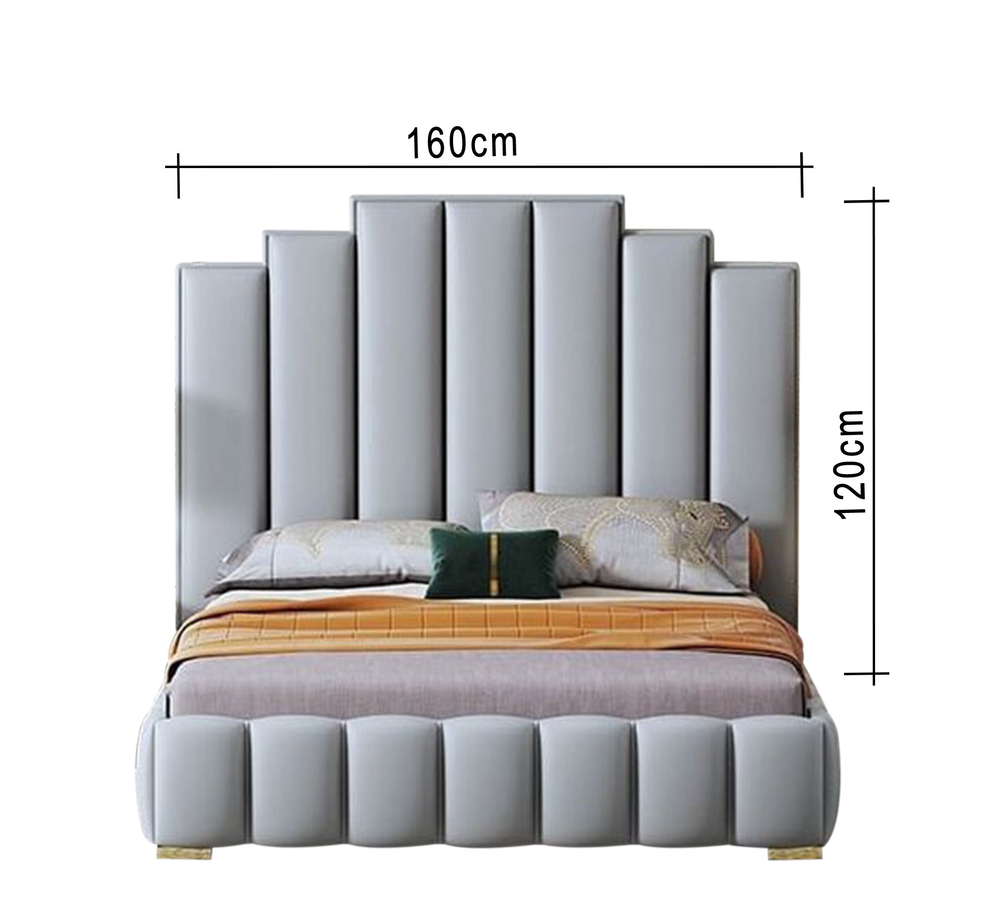 Light gray bed with a unique headboard - Vitrine Furniture - Furniture
