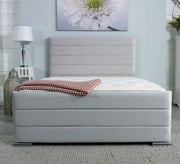 Light gray bed with horizontal sunken lines - Vitrine Furniture - Furniture