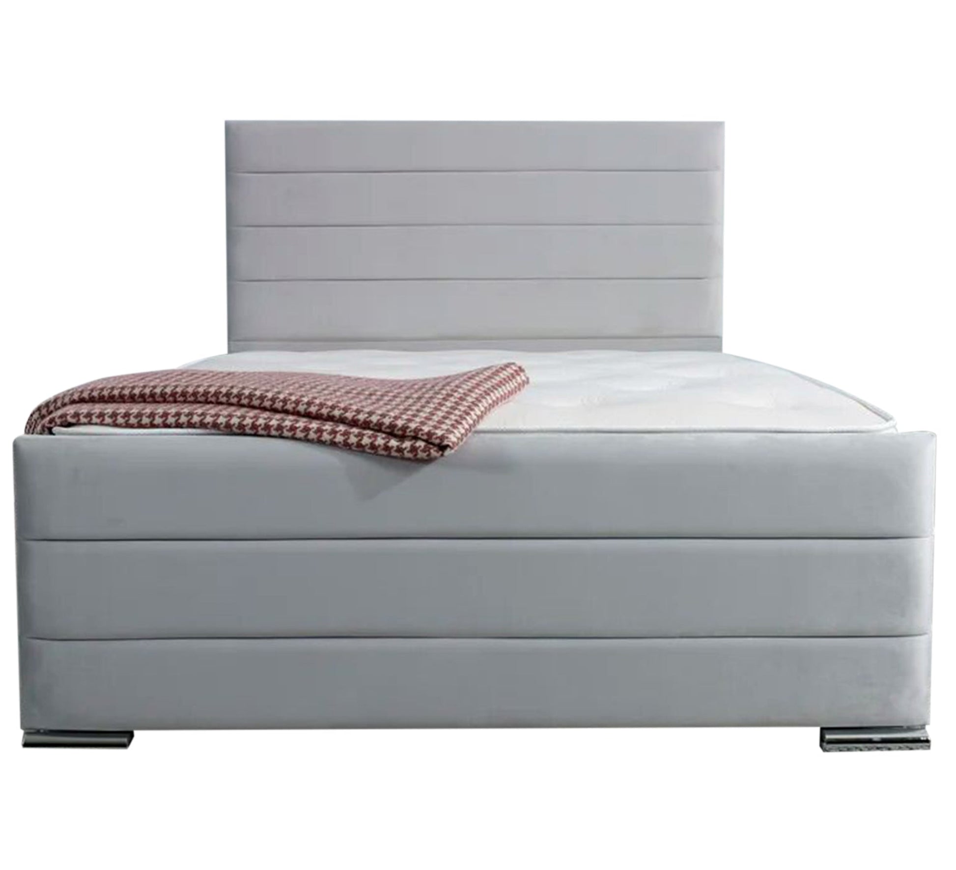 Light gray bed with horizontal sunken lines - Vitrine Furniture - Furniture