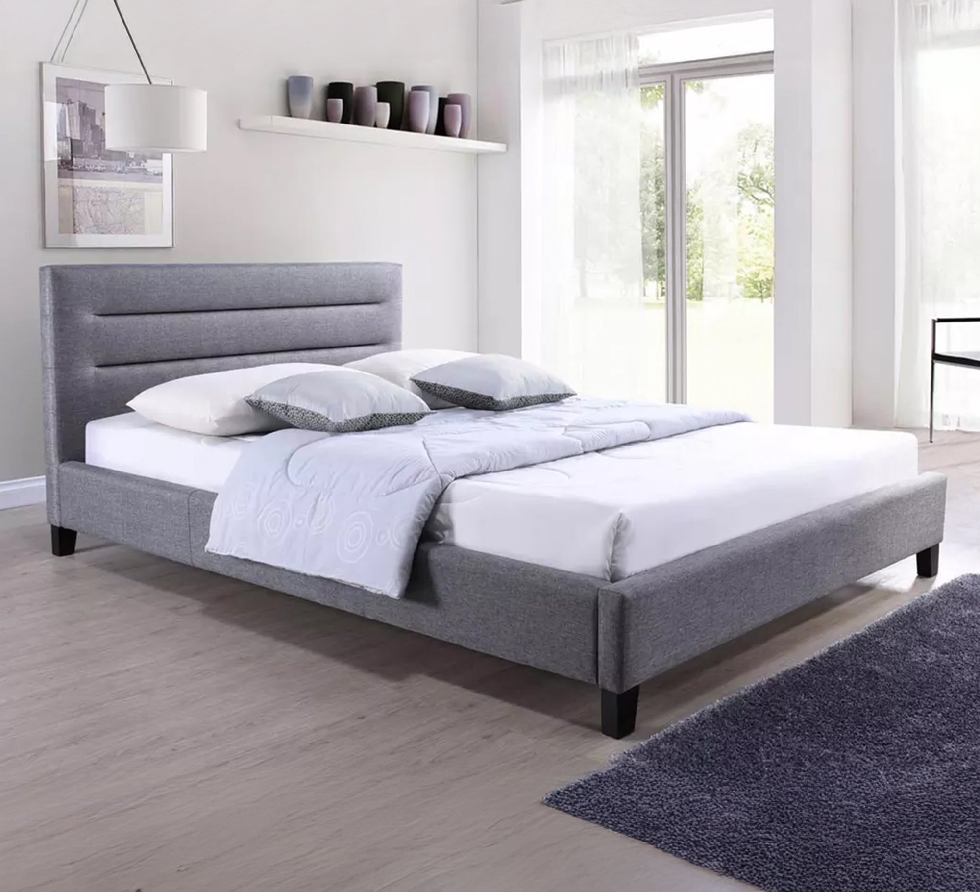 Light gray horizontal striped bed - Vitrine Furniture - Furniture