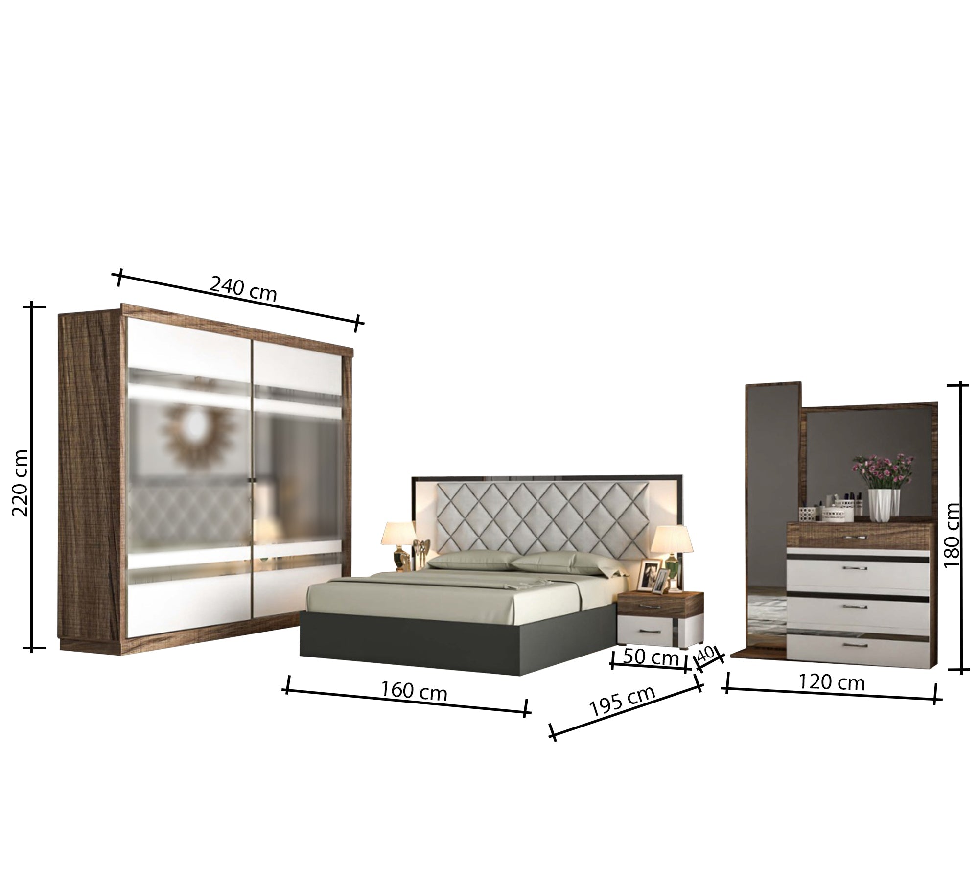 light gray * wooden brown woman bedroom - Vitrine Furniture - Bed Sets