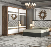light gray * wooden brown woman bedroom - Vitrine Furniture - Bed Sets
