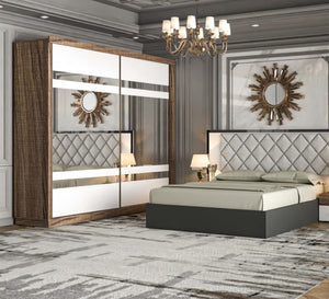 light gray * wooden brown woman bedroom - Vitrine Furniture - Bed Sets