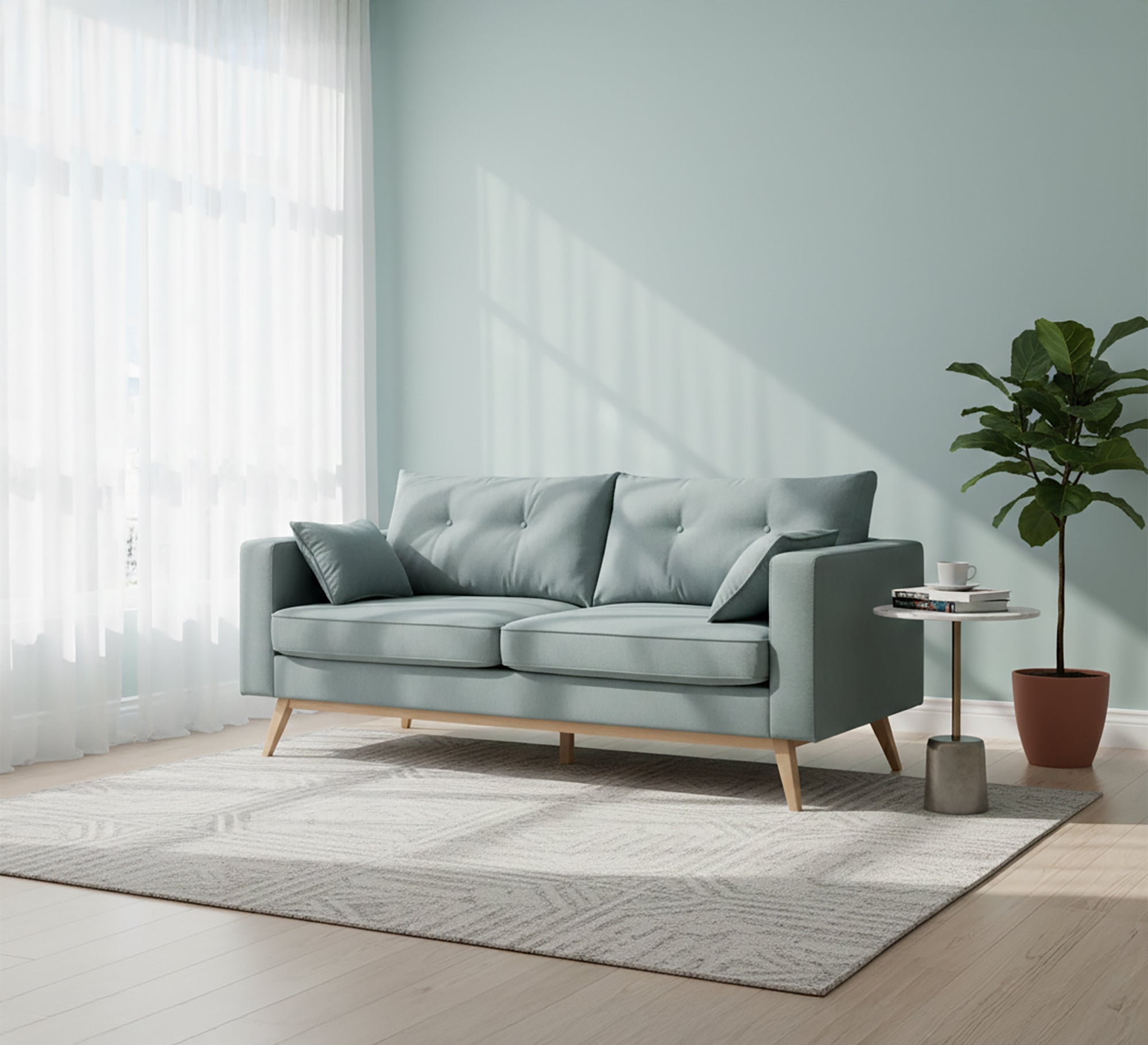 Light green sofa with wooden legs - Vitrine Furniture - Living room Sofas