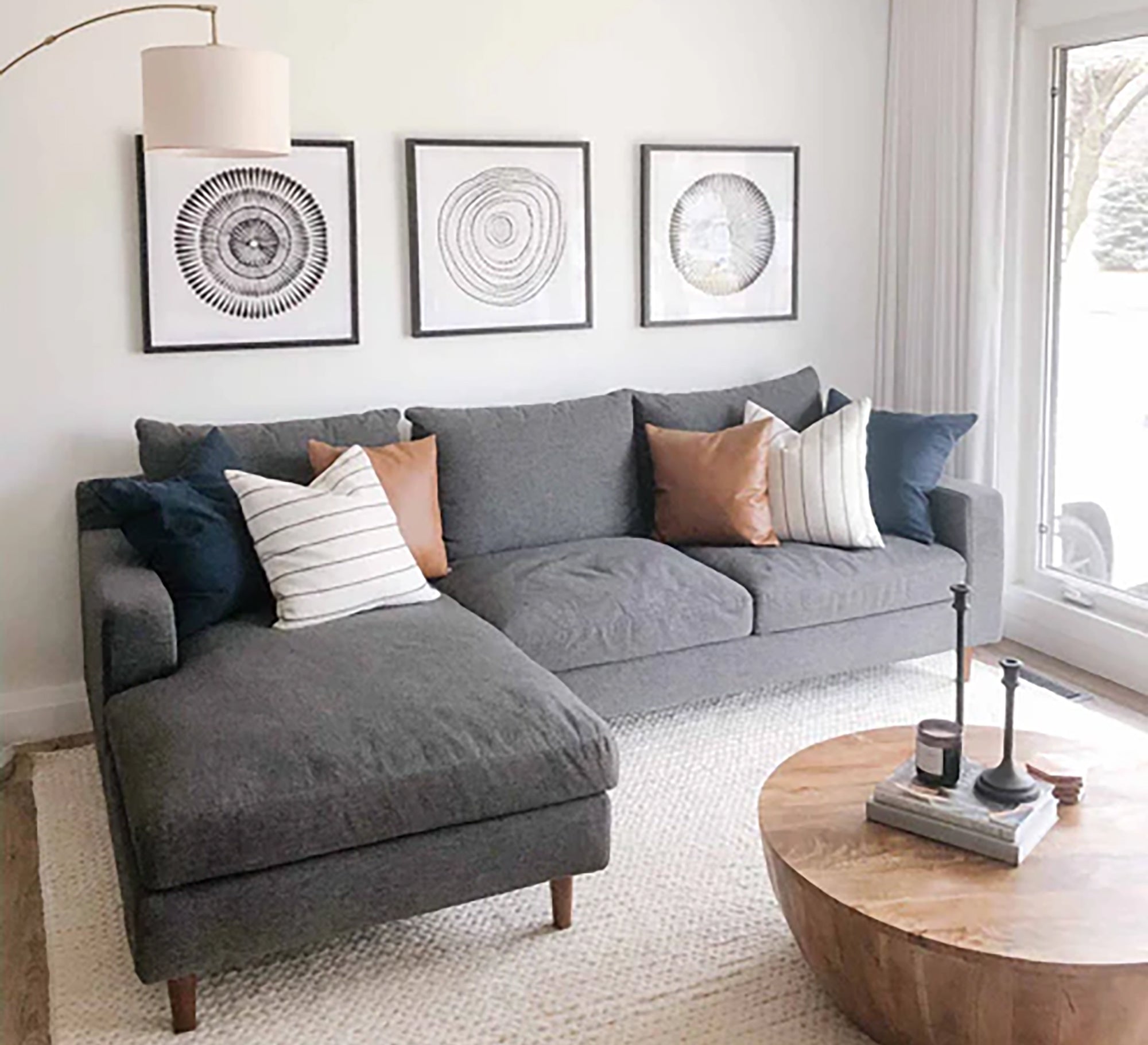 Light grey corner sofa with sturdy wooden legs - Vitrine Furniture - L - shape sofa set