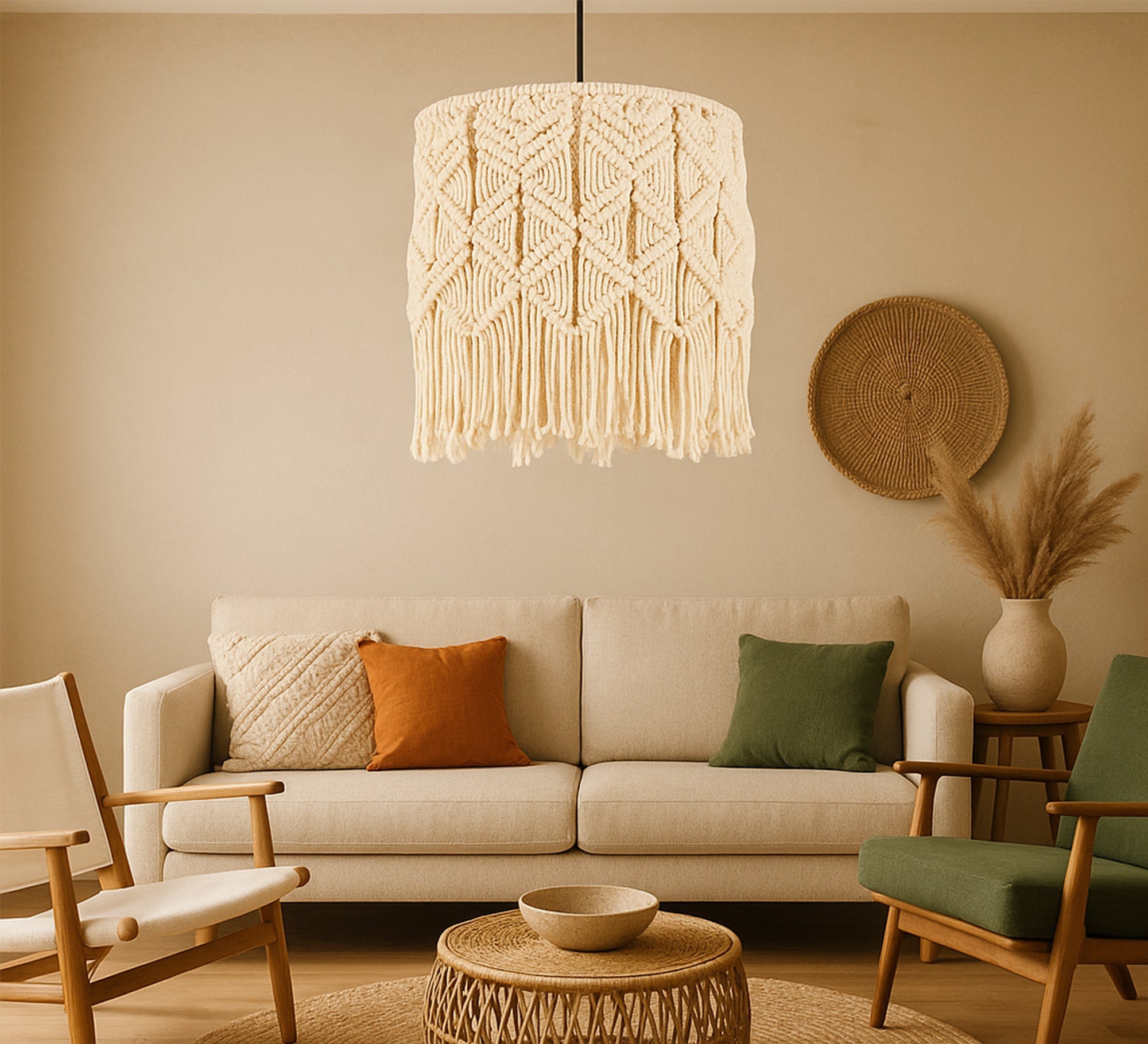 Light macrame pendant lamp - Vitrine Furniture - Lighting
