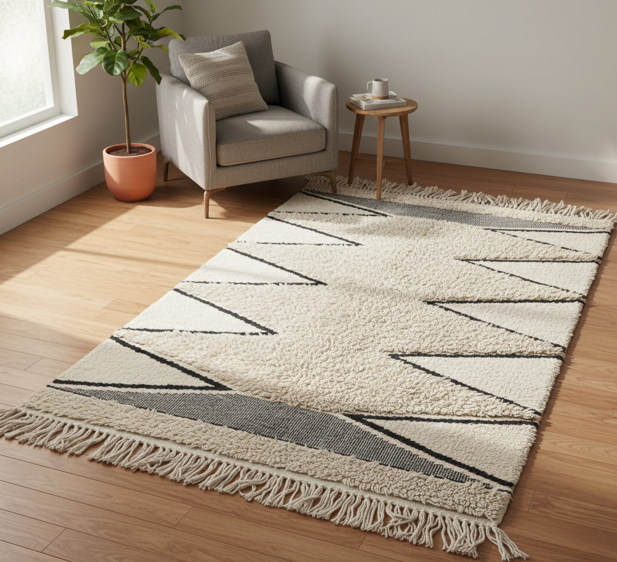 Light shag rug with bold black zigzag stripes - Vitrine Furniture - Accessories