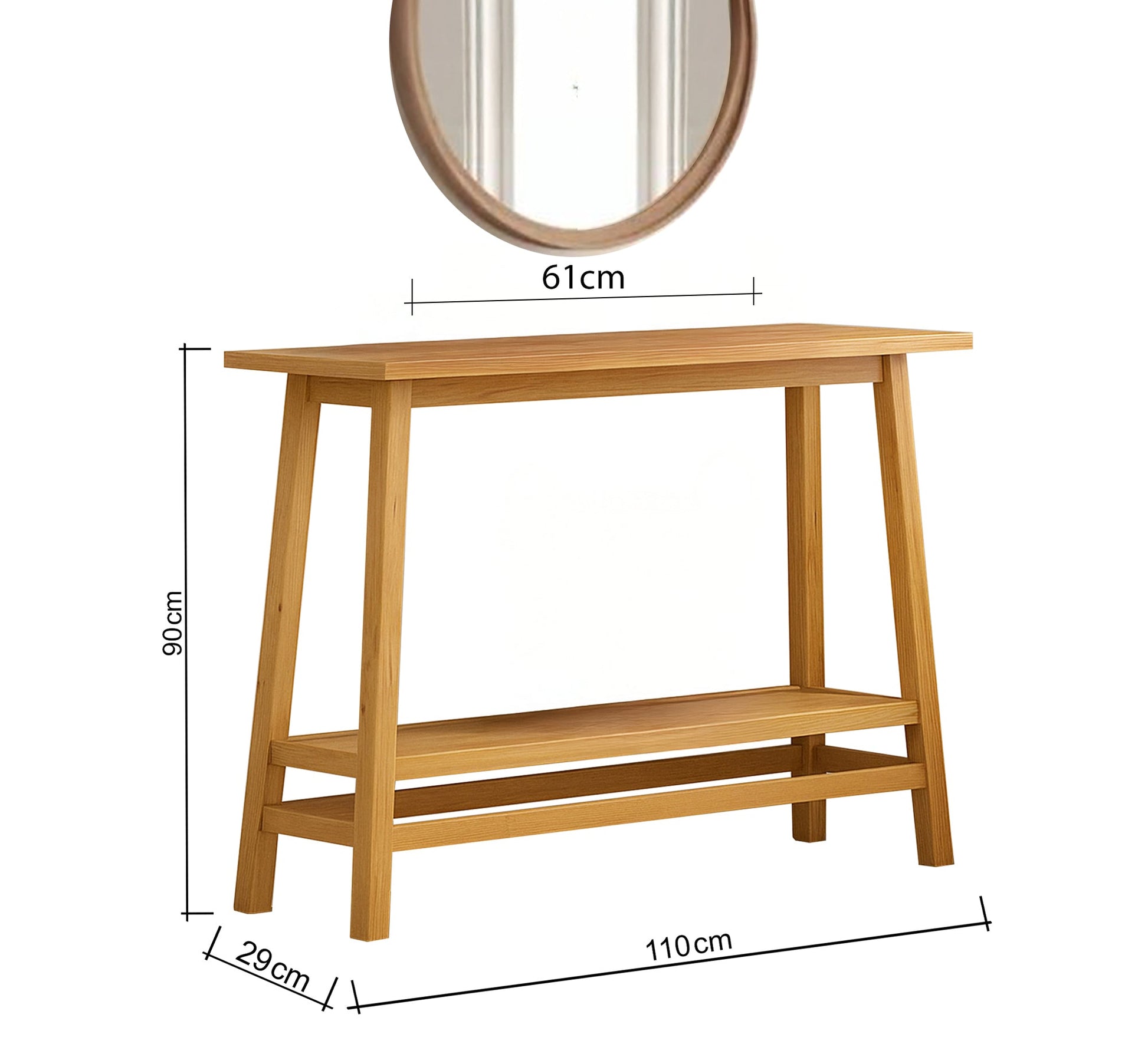 Light wood console table with round mirror top - Vitrine Furniture - Furniture