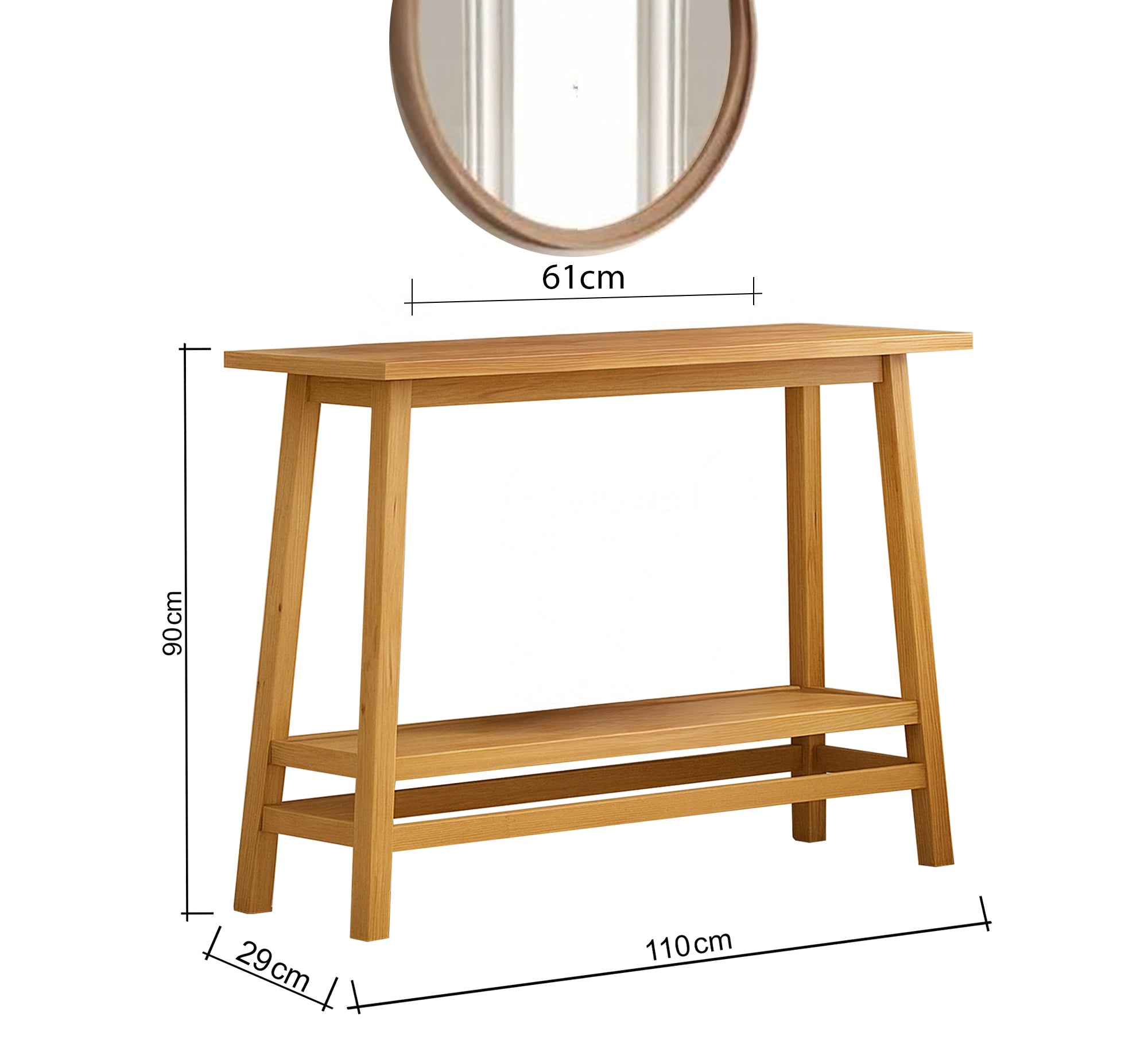 Light wood console table with round mirror top - Vitrine Furniture - Furniture