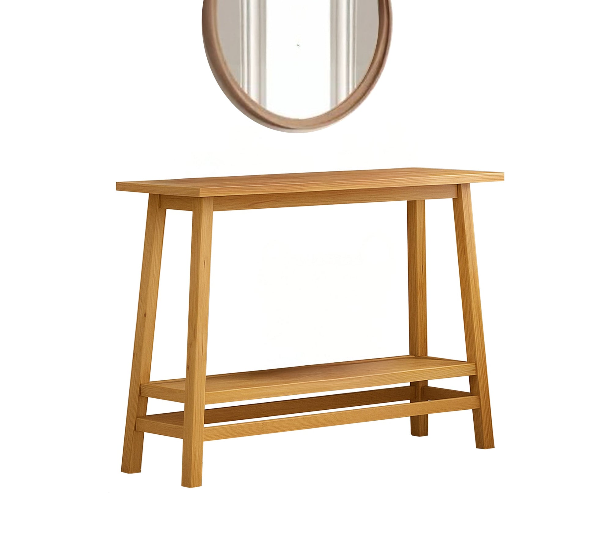 Light wood console table with round mirror top - Vitrine Furniture - Furniture