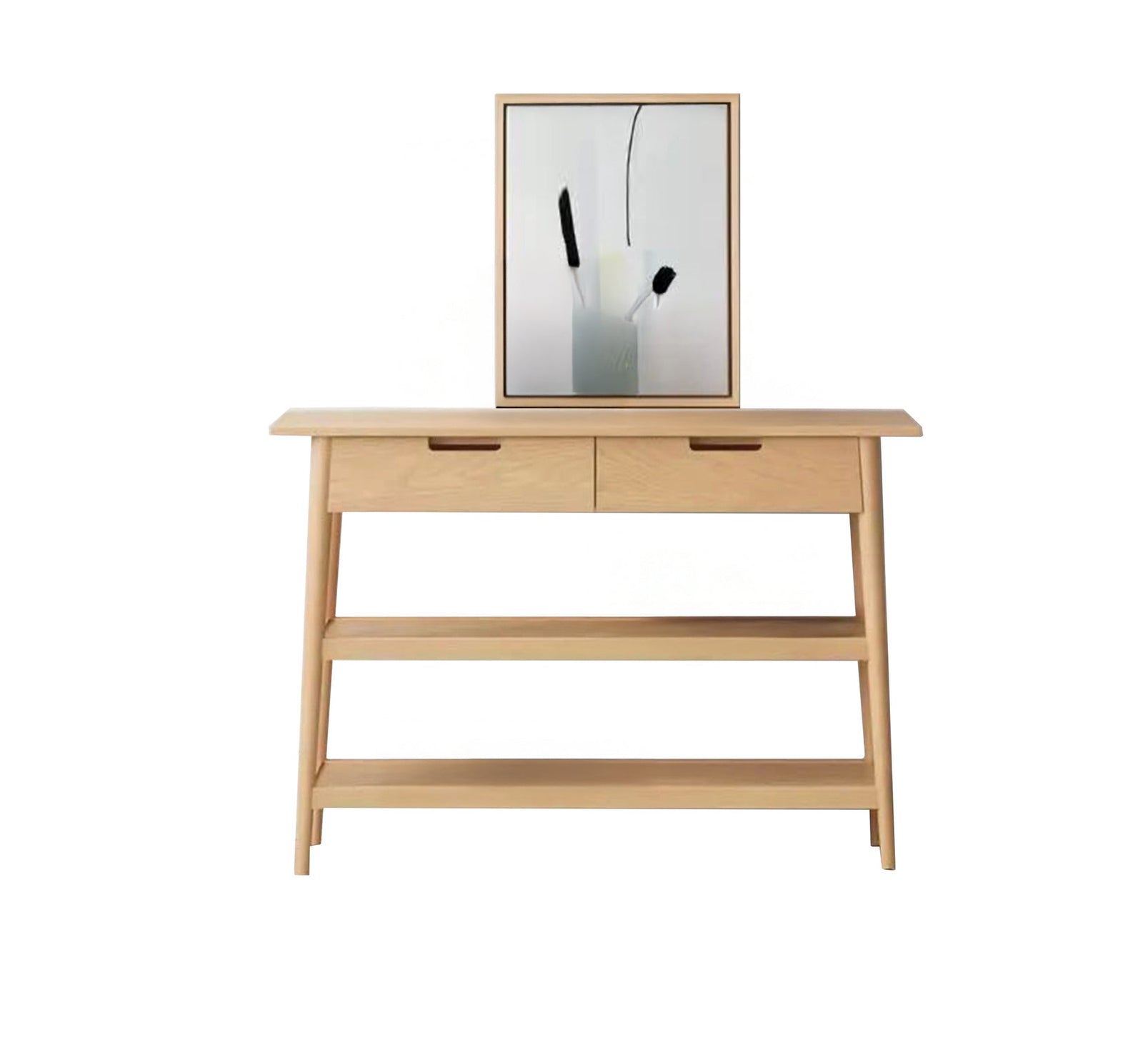 Light wood console table with two drawers and two shelves with a suitable size painting - Vitrine Furniture - Furniture