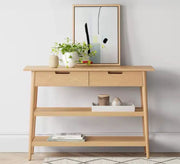 Light wood console table with two drawers and two shelves with a suitable size painting - Vitrine Furniture - Furniture