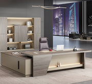 Light Wood L - Shaped Executive Desk with Illuminated Front - Vitrine Furniture - Furniture