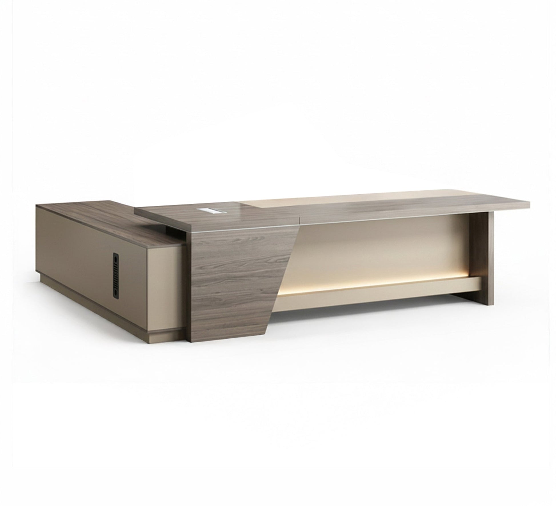 Light Wood L - Shaped Executive Desk with Illuminated Front - Vitrine Furniture - Furniture