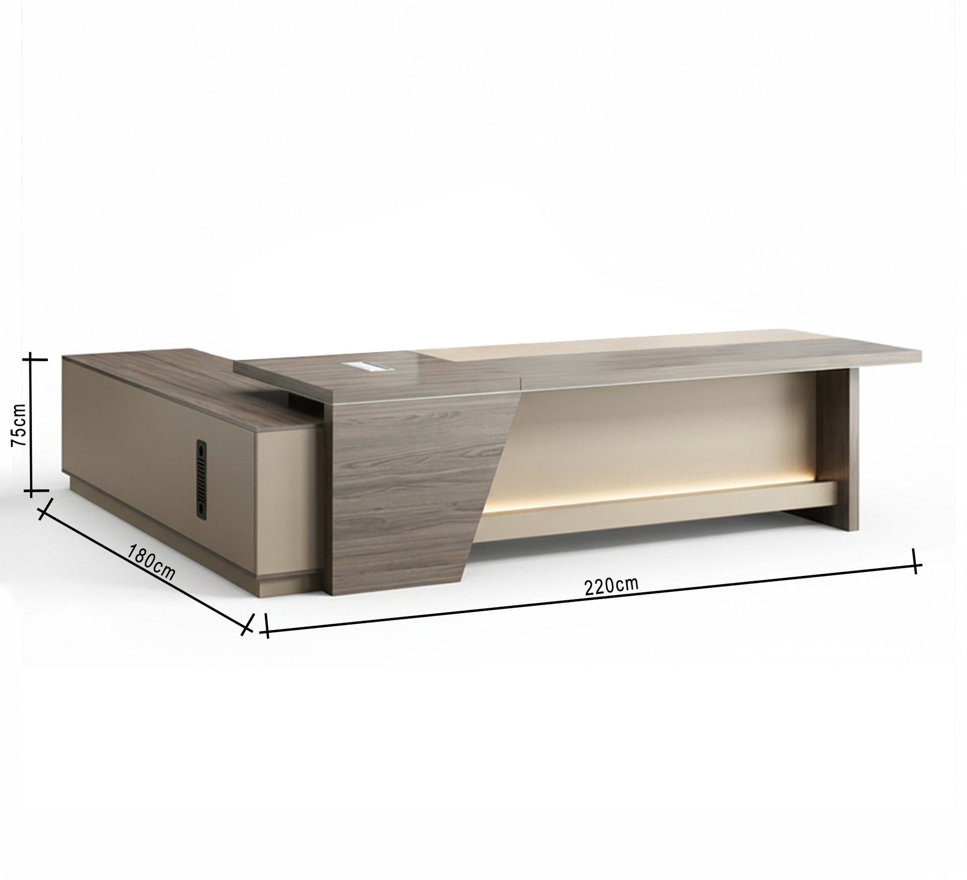 Light Wood L - Shaped Executive Desk with Illuminated Front - Vitrine Furniture - Furniture
