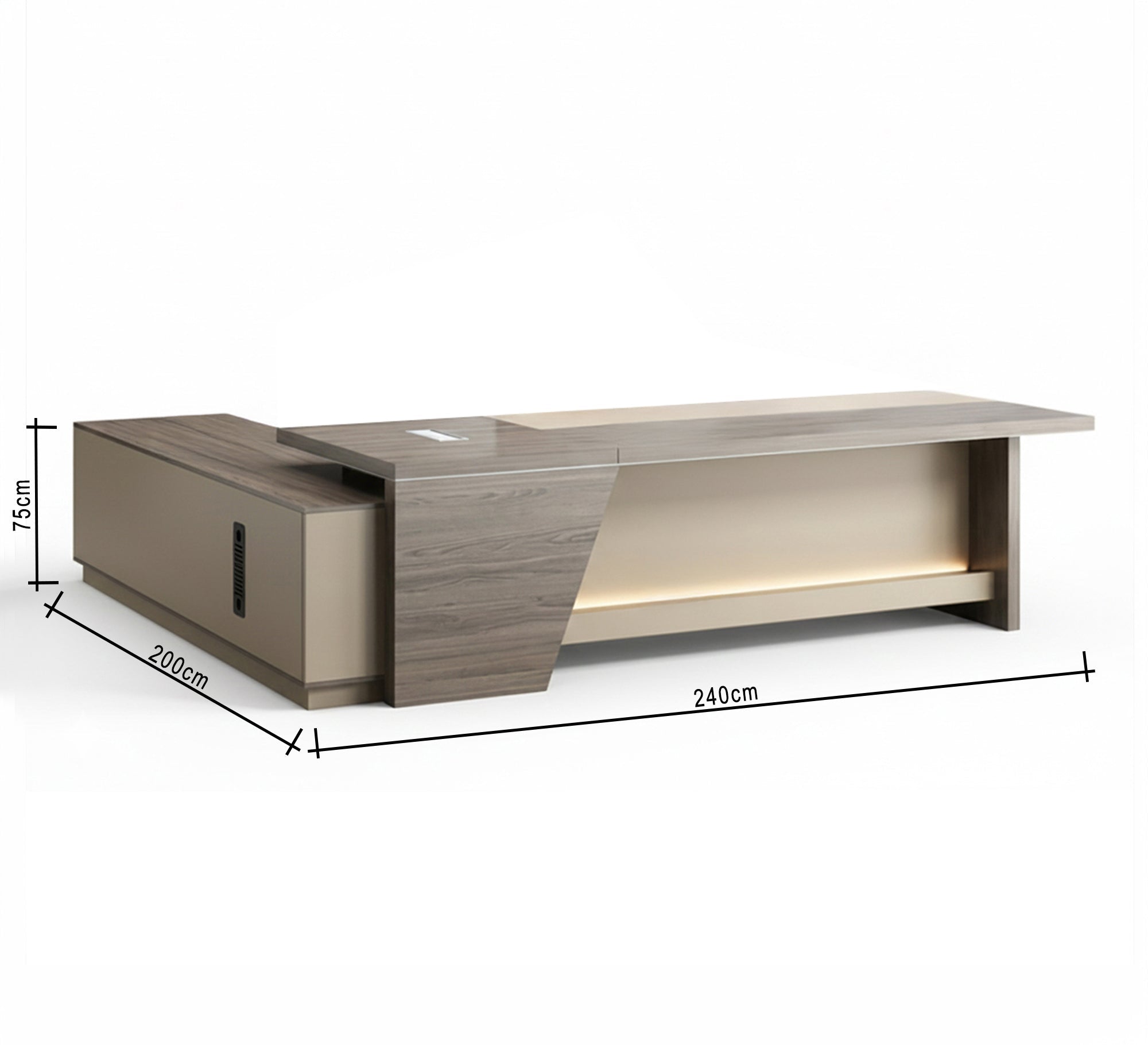 Light Wood L - Shaped Executive Desk with Illuminated Front - Vitrine Furniture - Furniture