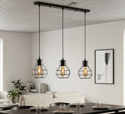 Linear chandelier with three black bell-shaped metal shades - Vitrine Furniture - Ceiling lights