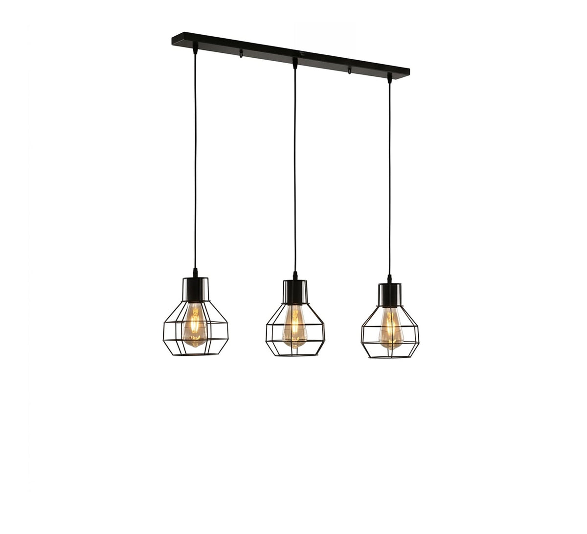Linear chandelier with three black bell-shaped metal shades - Vitrine Furniture - Ceiling lights