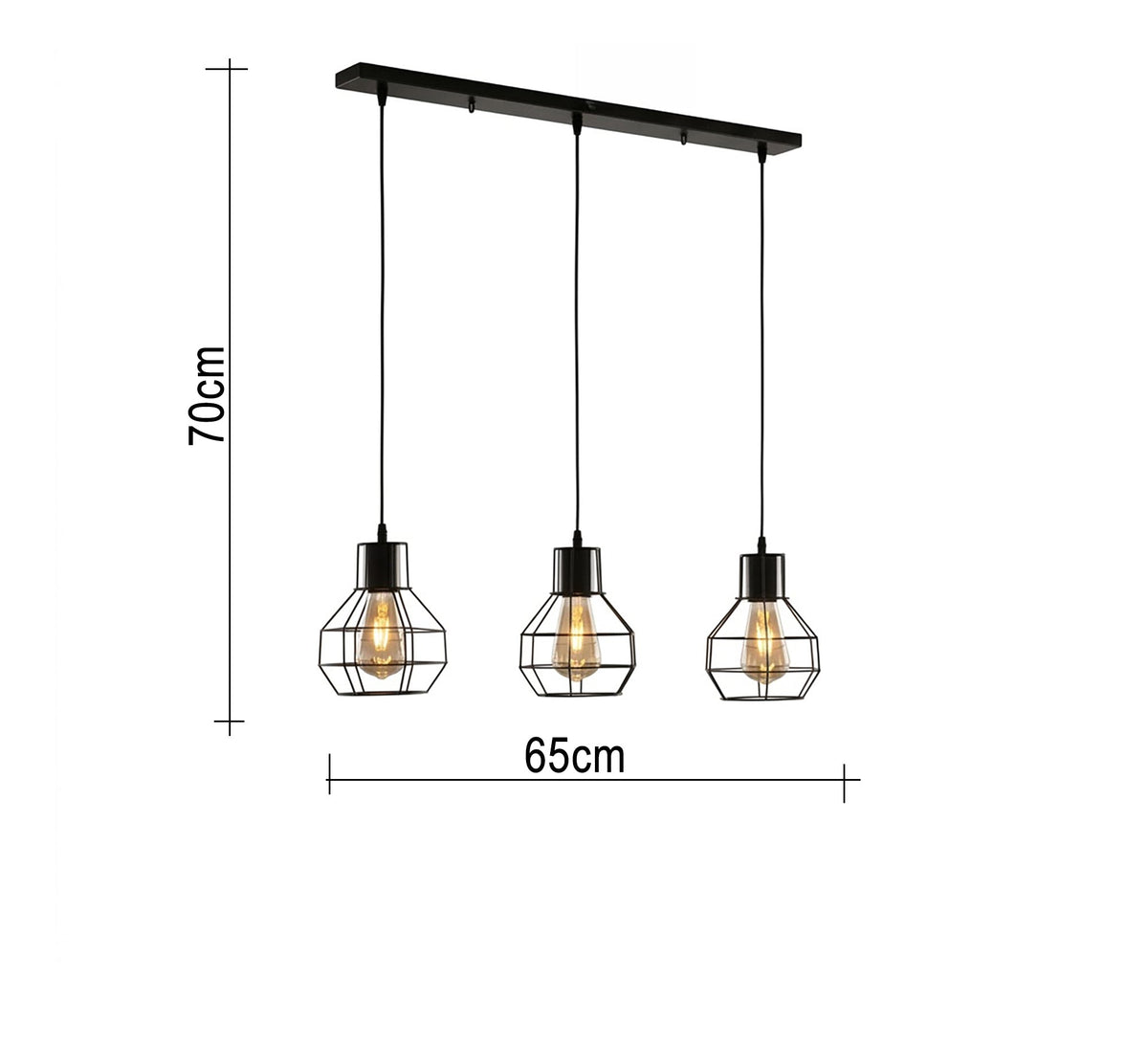 Linear chandelier with three black bell-shaped metal shades - Vitrine Furniture - Ceiling lights